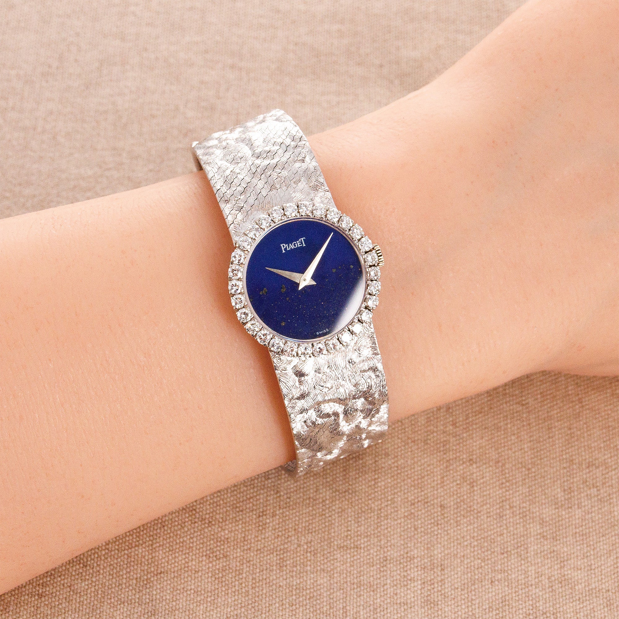 Piaget Ladies White Gold Lapis Diamond Bracelet Watch
