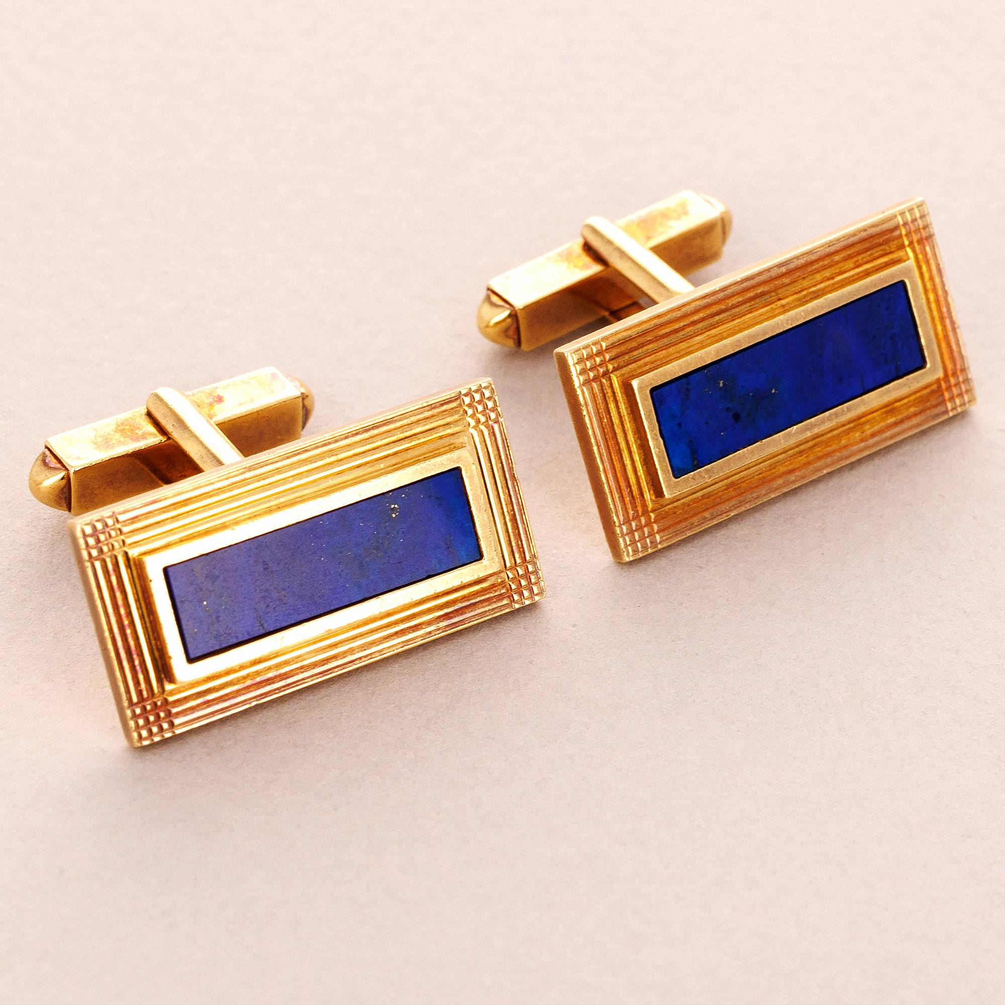 Patek Philippe 18K Yellow Gold Lapis Cufflinks, 1960s (Objet)