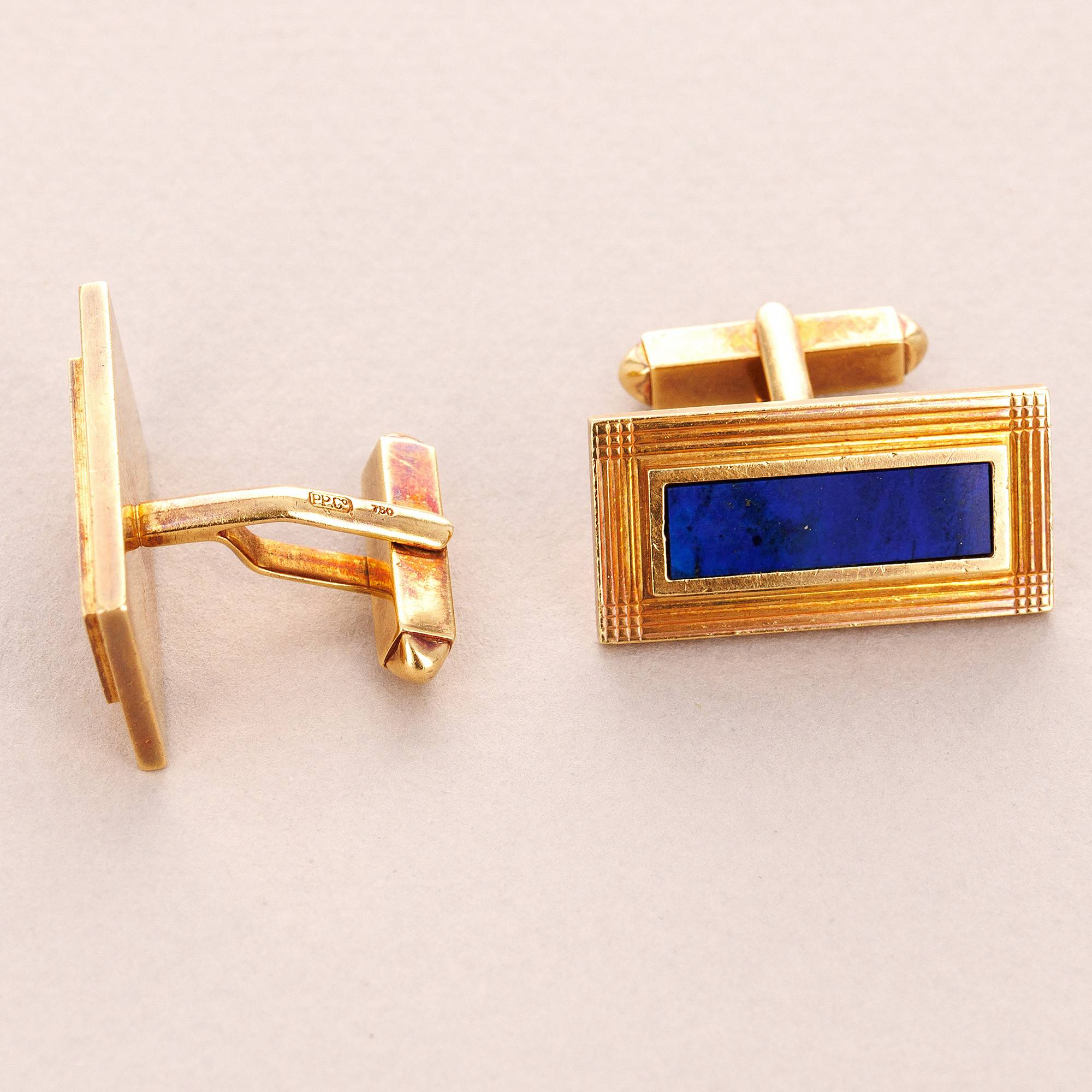 Patek Philippe 18K Yellow Gold Lapis Cufflinks, 1960s (Objet)