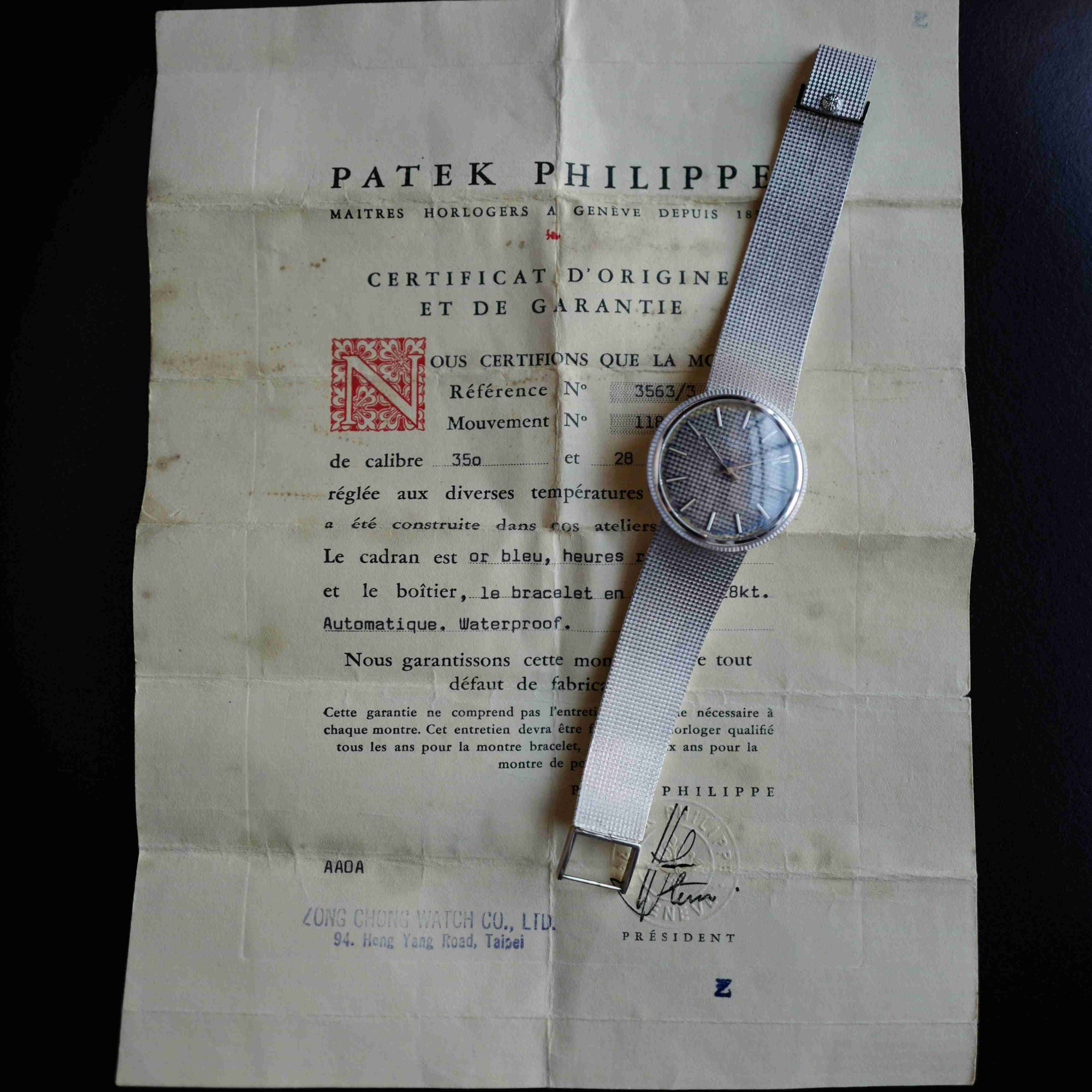 Patek Philippe White Gold Backwind Calatrava Ref. 3563 with Original Warranty