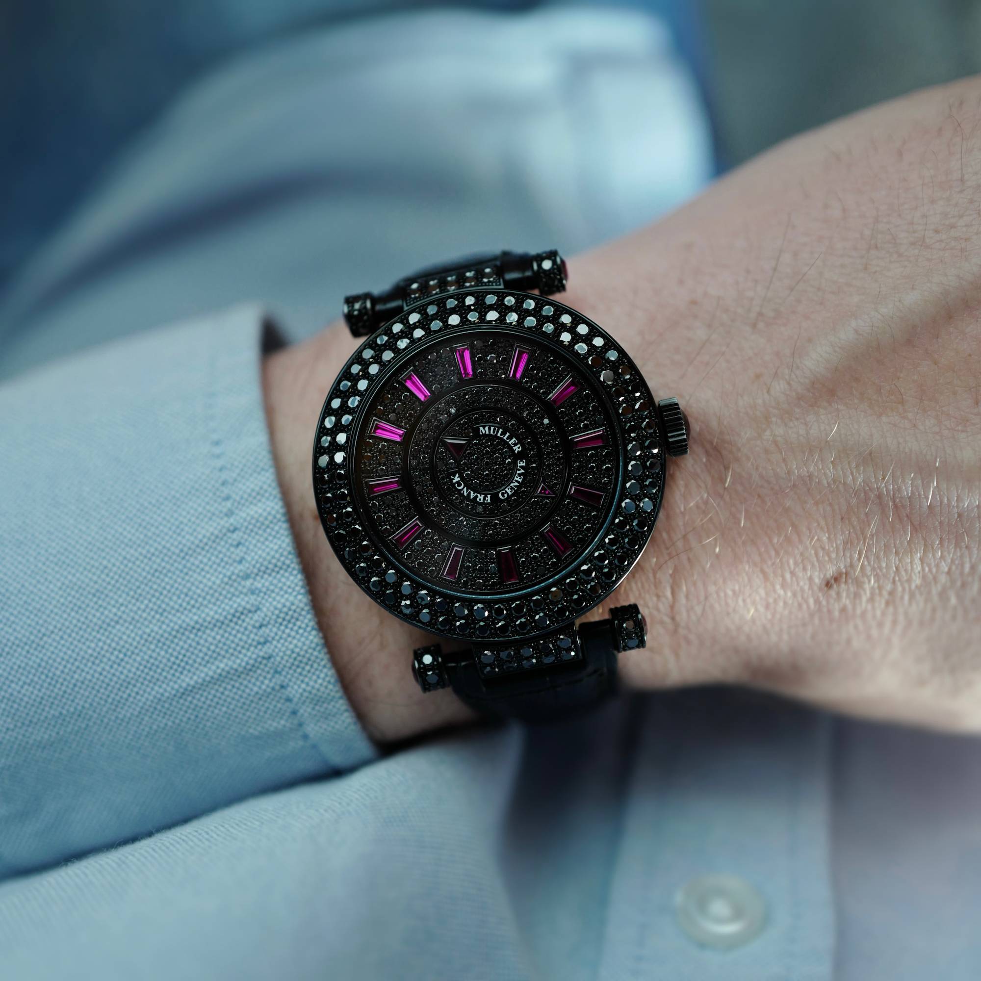 Franck Muller - Franck Muller White Gold Double Mystery with Black Diamonds and Sapphires - The Keystone Watches