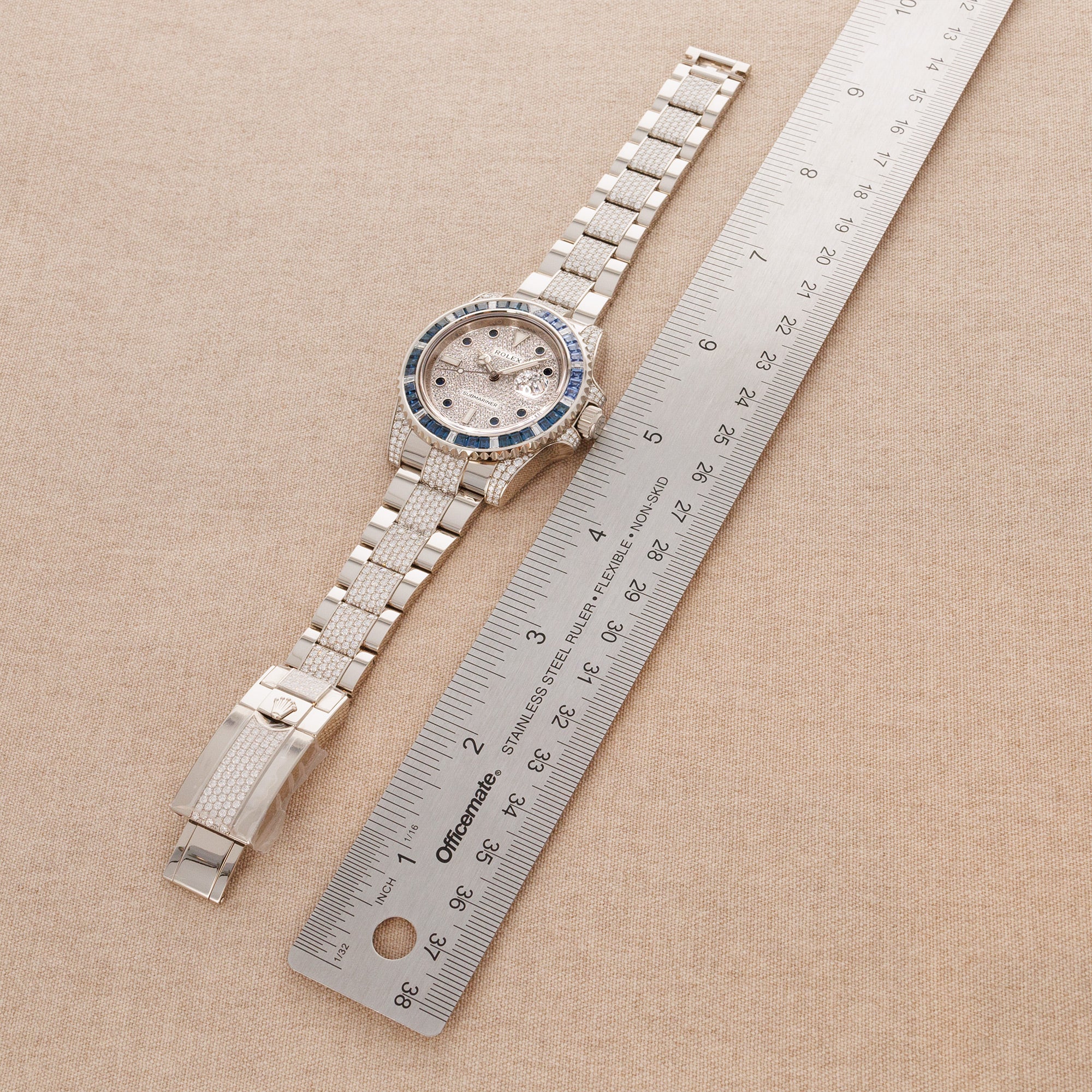 Rolex White Gold Submariner Diamond Sapphire Watch Ref. 116659SABR