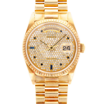 Rolex Yellow Gold Day-Date Ref. 18238 with Pave Diamonds and Sapphire Markers
