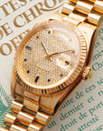 Rolex Yellow Gold Day-Date Ref. 18238 with Pave Diamonds and Sapphire Markers