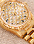 Rolex Yellow Gold Day-Date Ref. 18238 with Pave Diamonds and Sapphire Markers