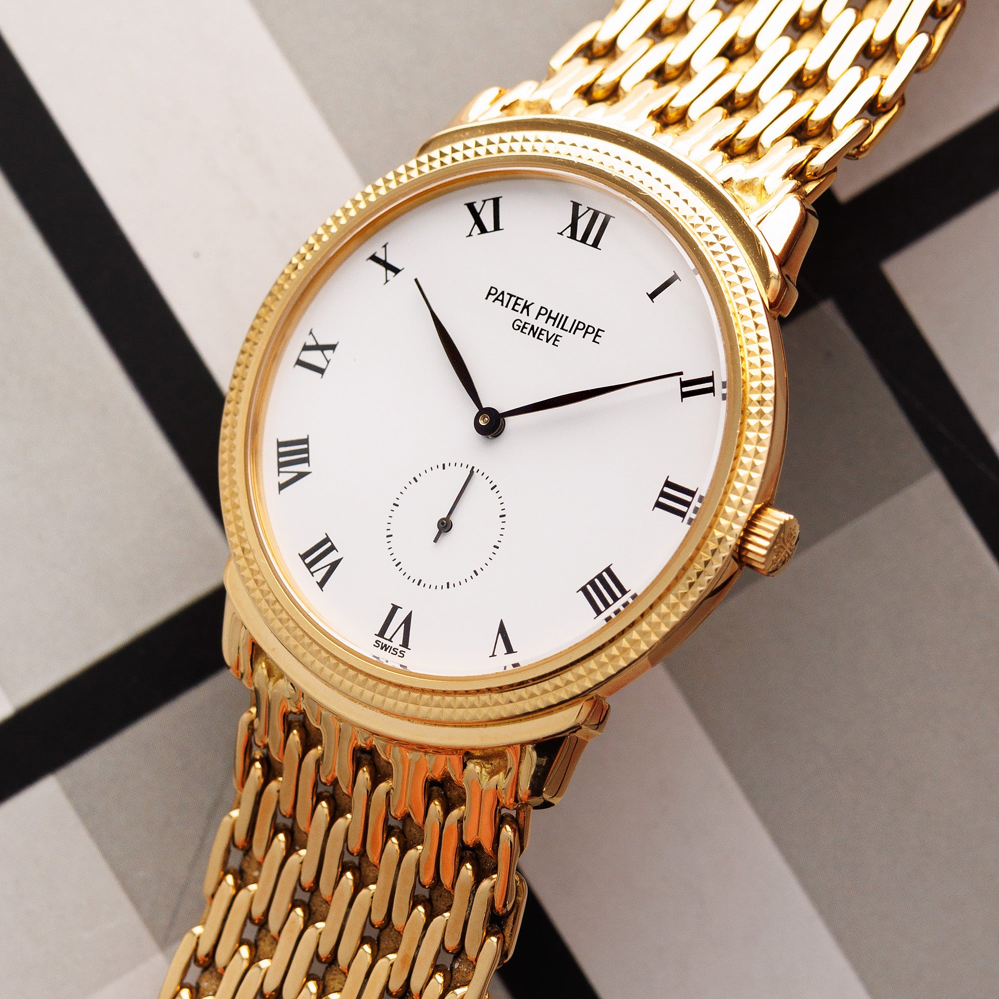 Patek Philippe Yellow Gold Calatrava Ref. 3919 on Rare Chain Link Bracelet
