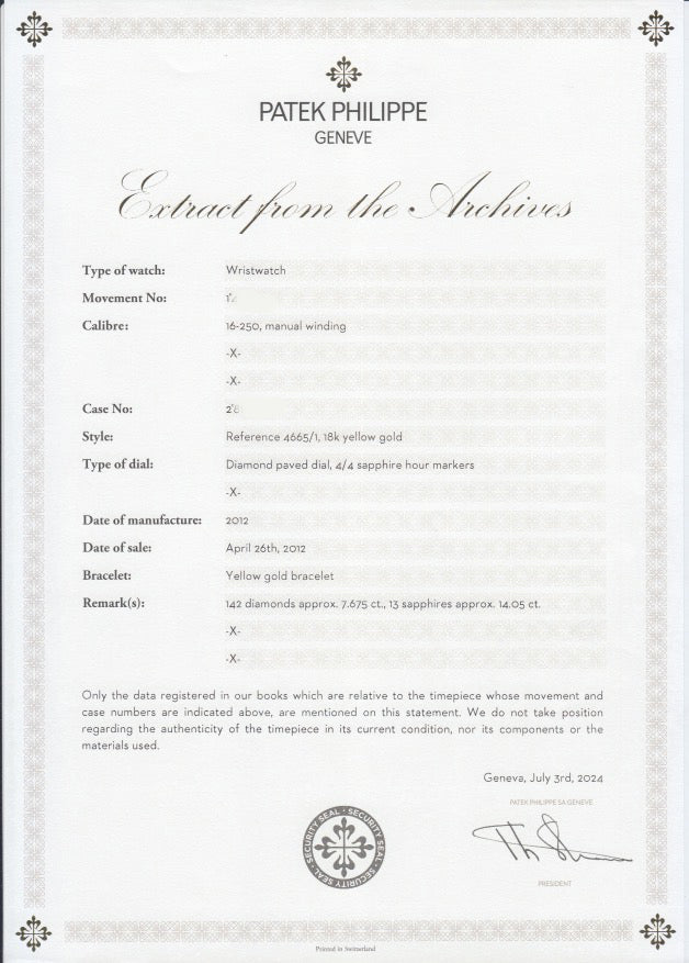 Patek Philippe - Patek Philippe Yellow Gold Diamond & Sapphire Watch Ref. 4665 - The Keystone Watches