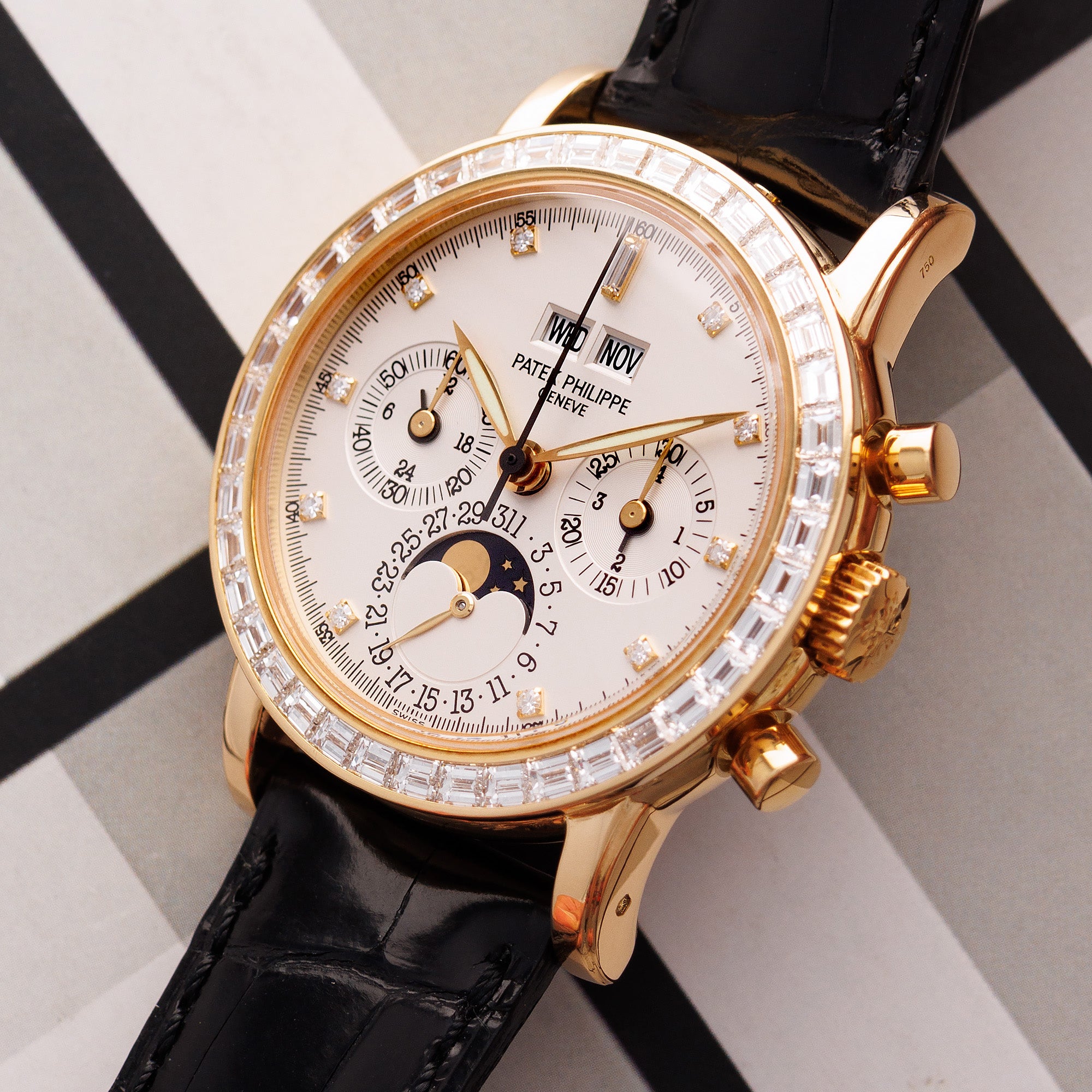 Patek Philippe Yellow Gold Perpetual Calendar Baguette Watch Ref. 3990