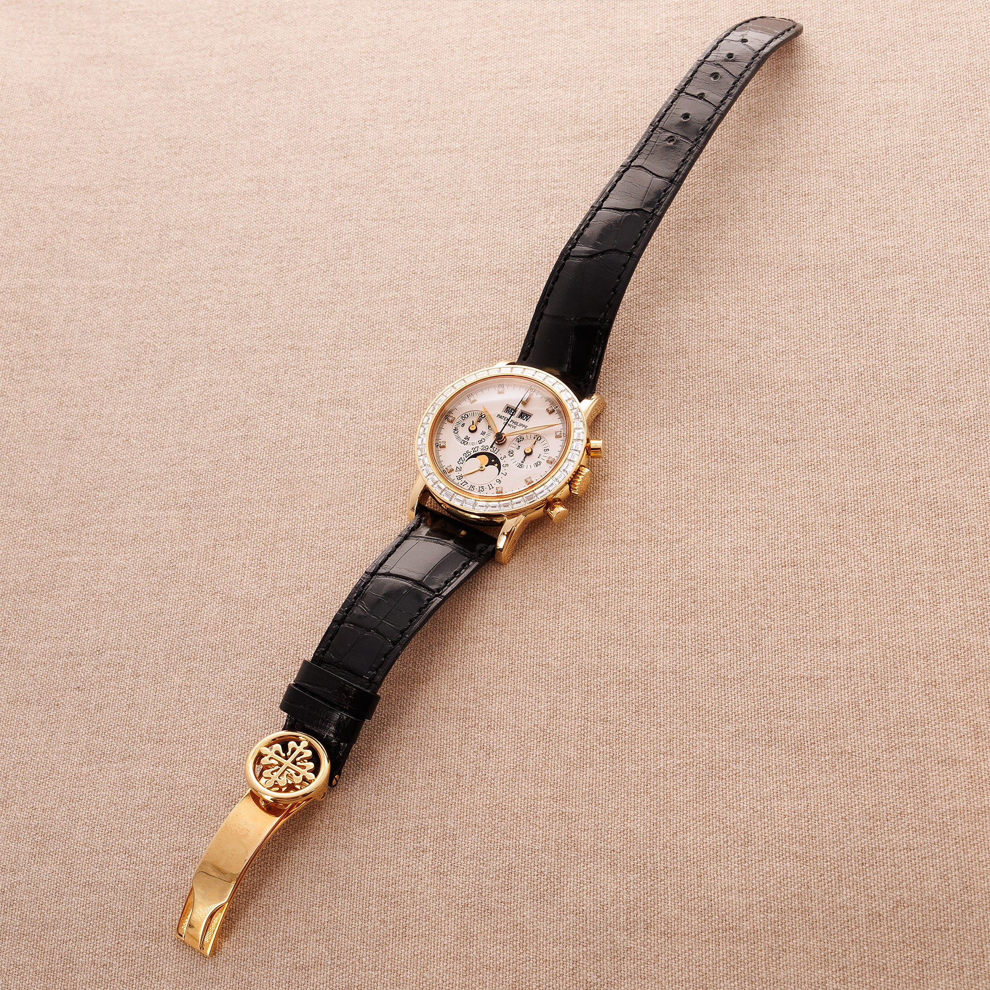 Patek Philippe Yellow Gold Perpetual Calendar Baguette Watch Ref. 3990