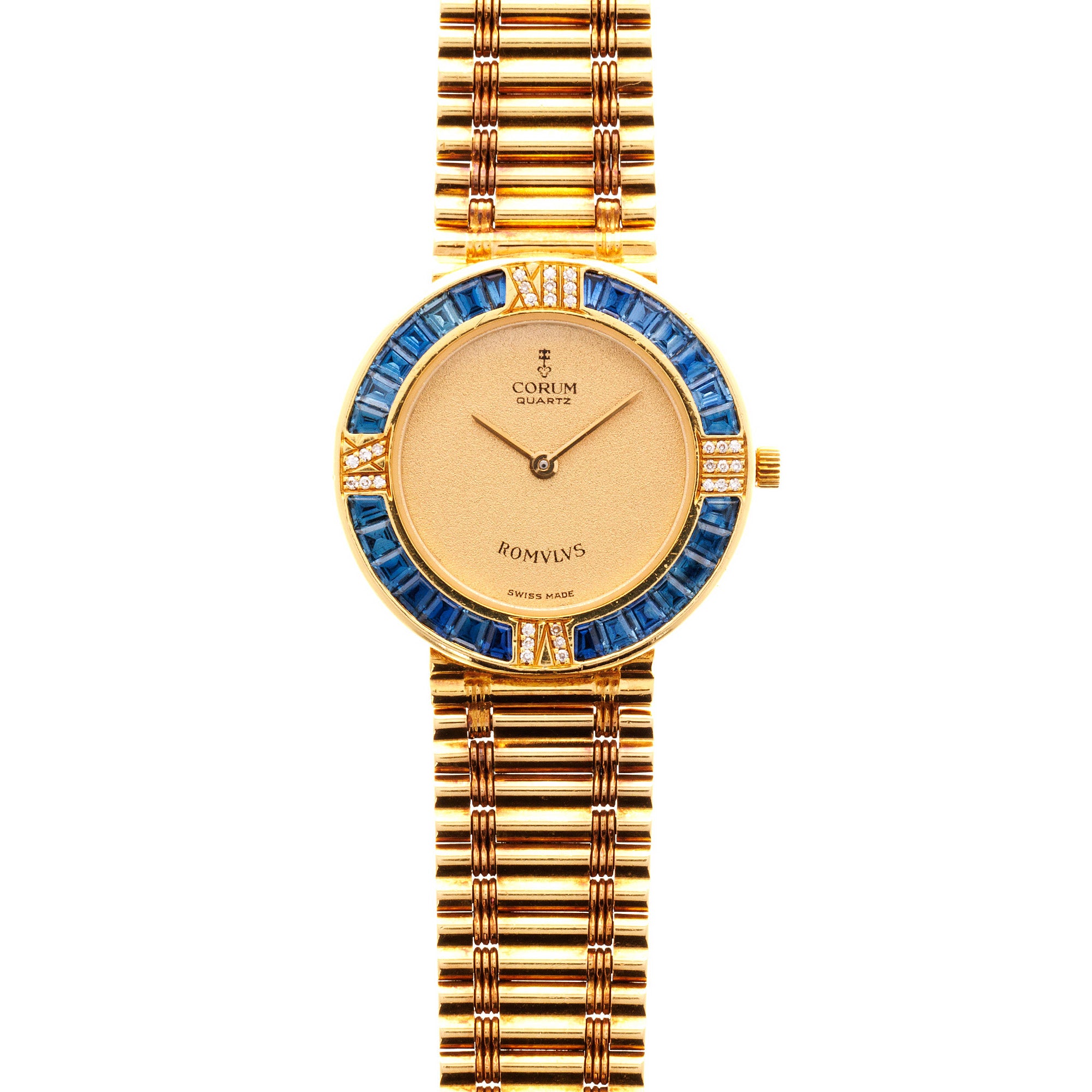 Corum Yellow Gold Romulus Bamboo Watch with Sapphires
