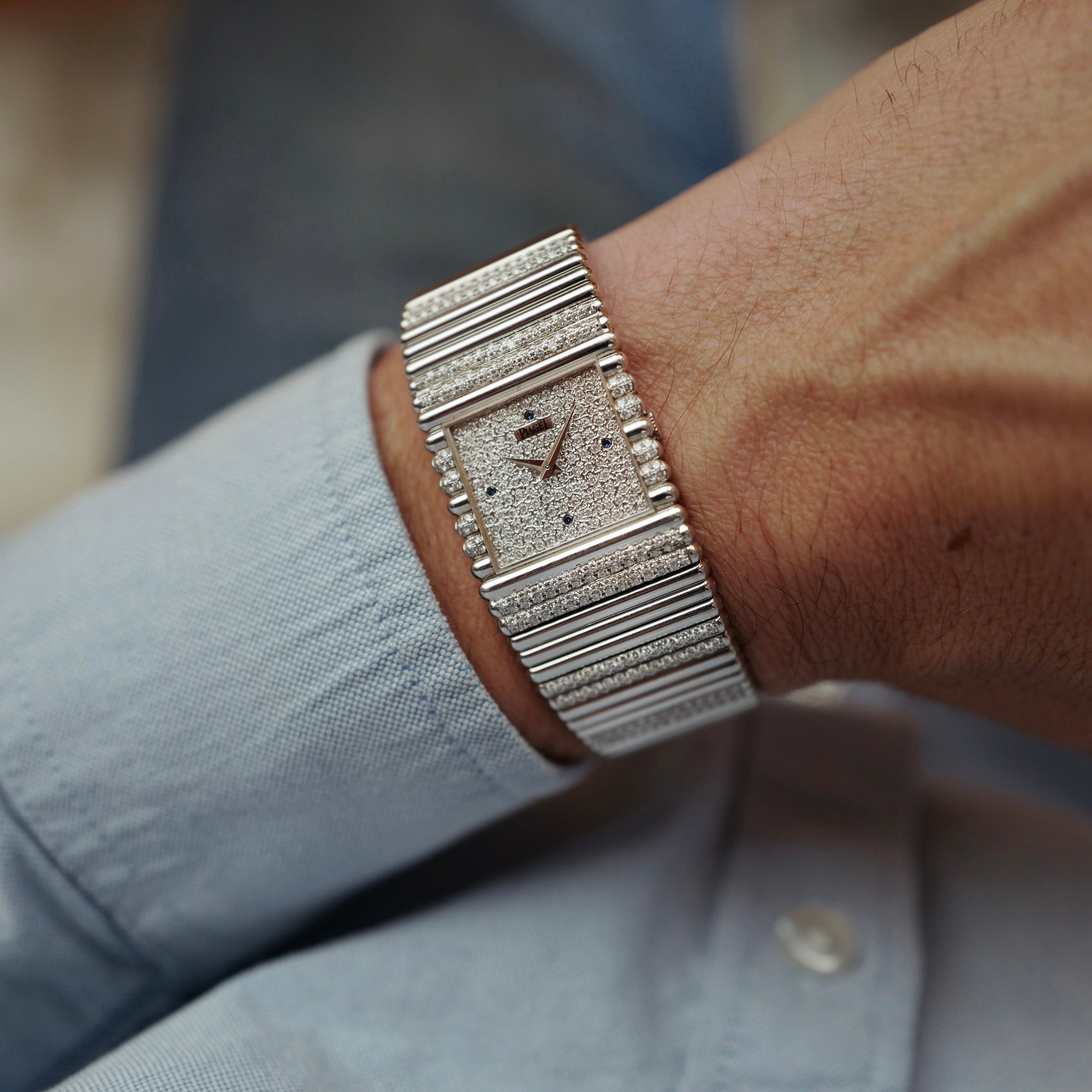 Piaget White Gold Emperador with Pave and Sapphire Dial Ref. 9131C