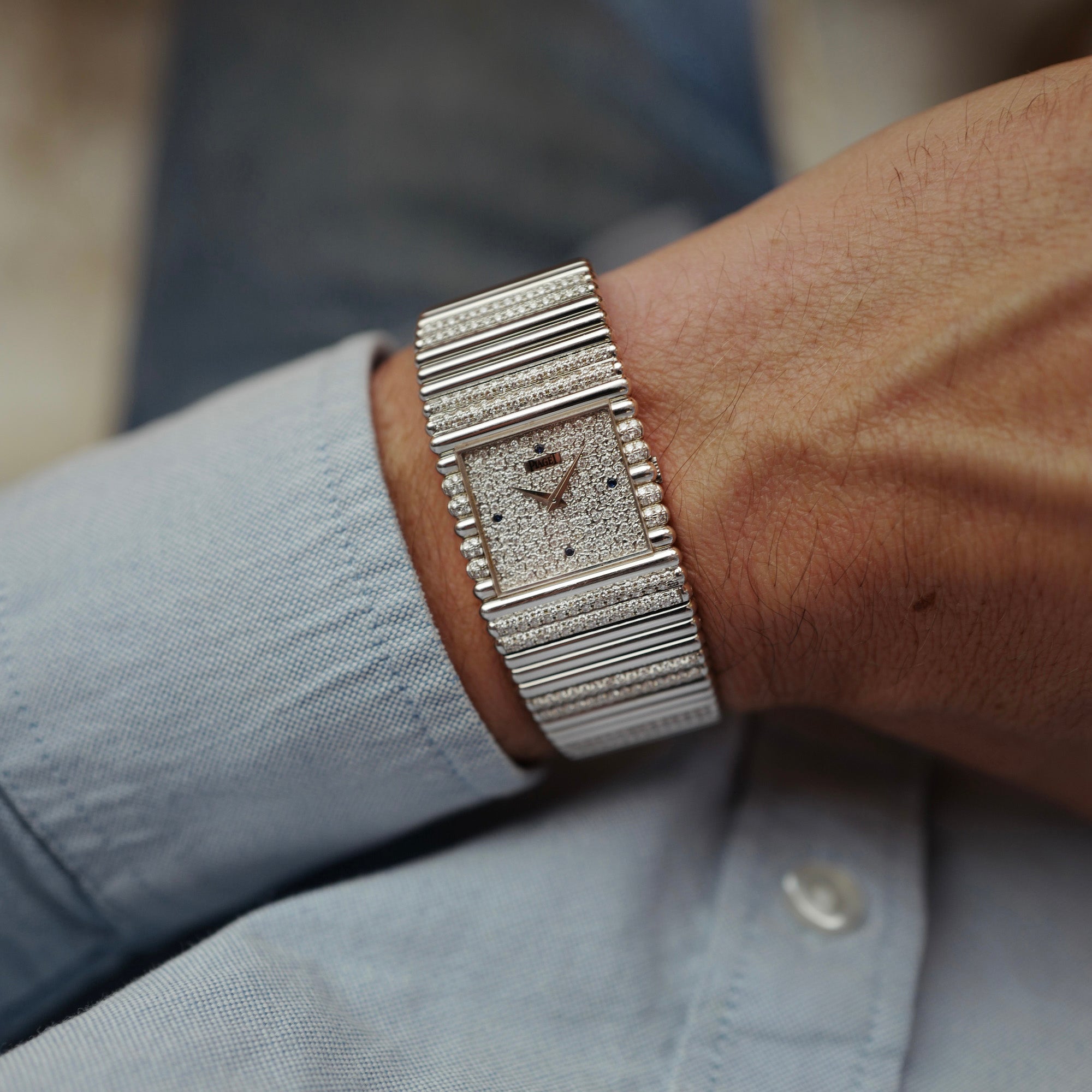Piaget White Gold Emperador with Pave and Sapphire Dial Ref. 9131C