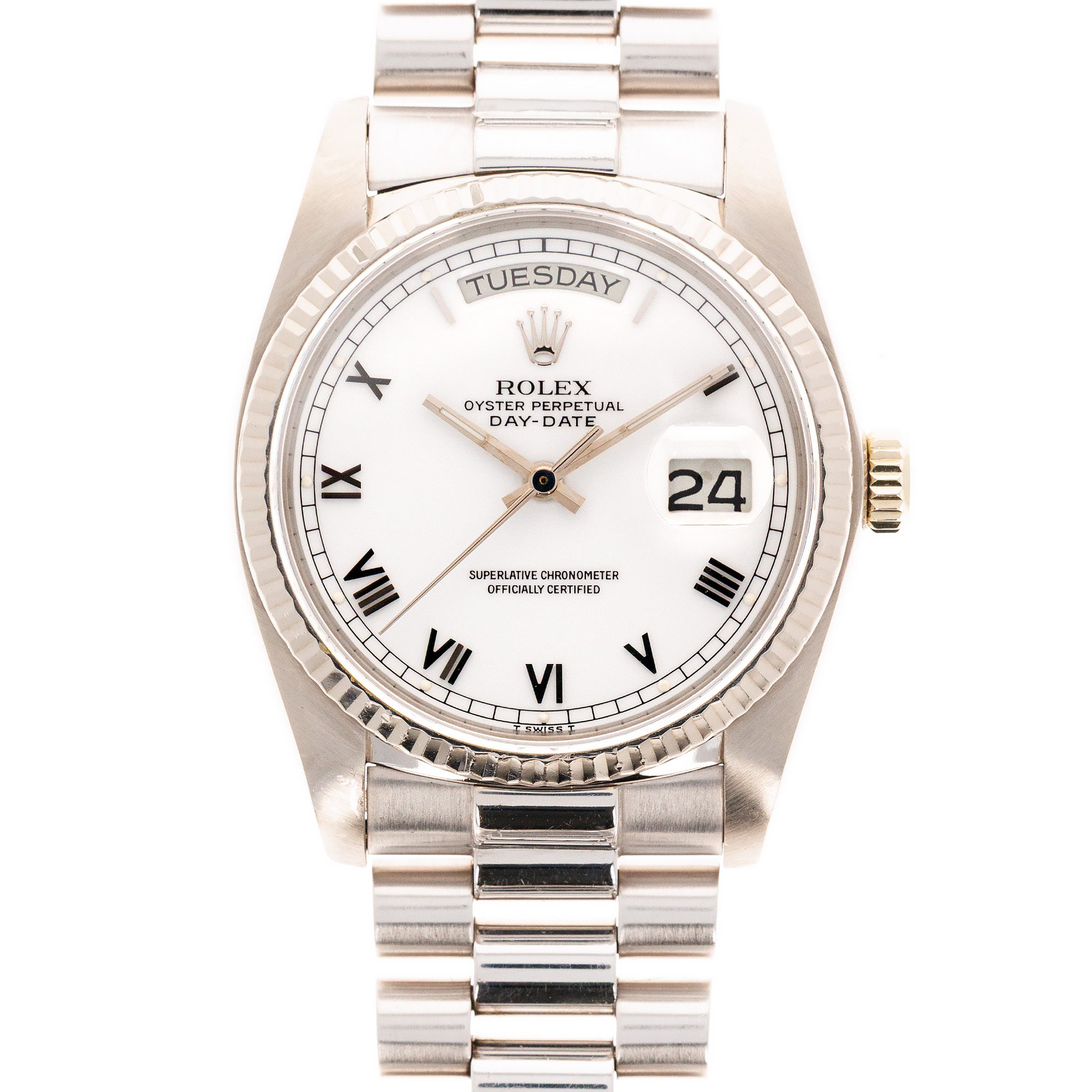 Rolex White Gold Day-Date Watch Ref. 18039 White Roman Dial