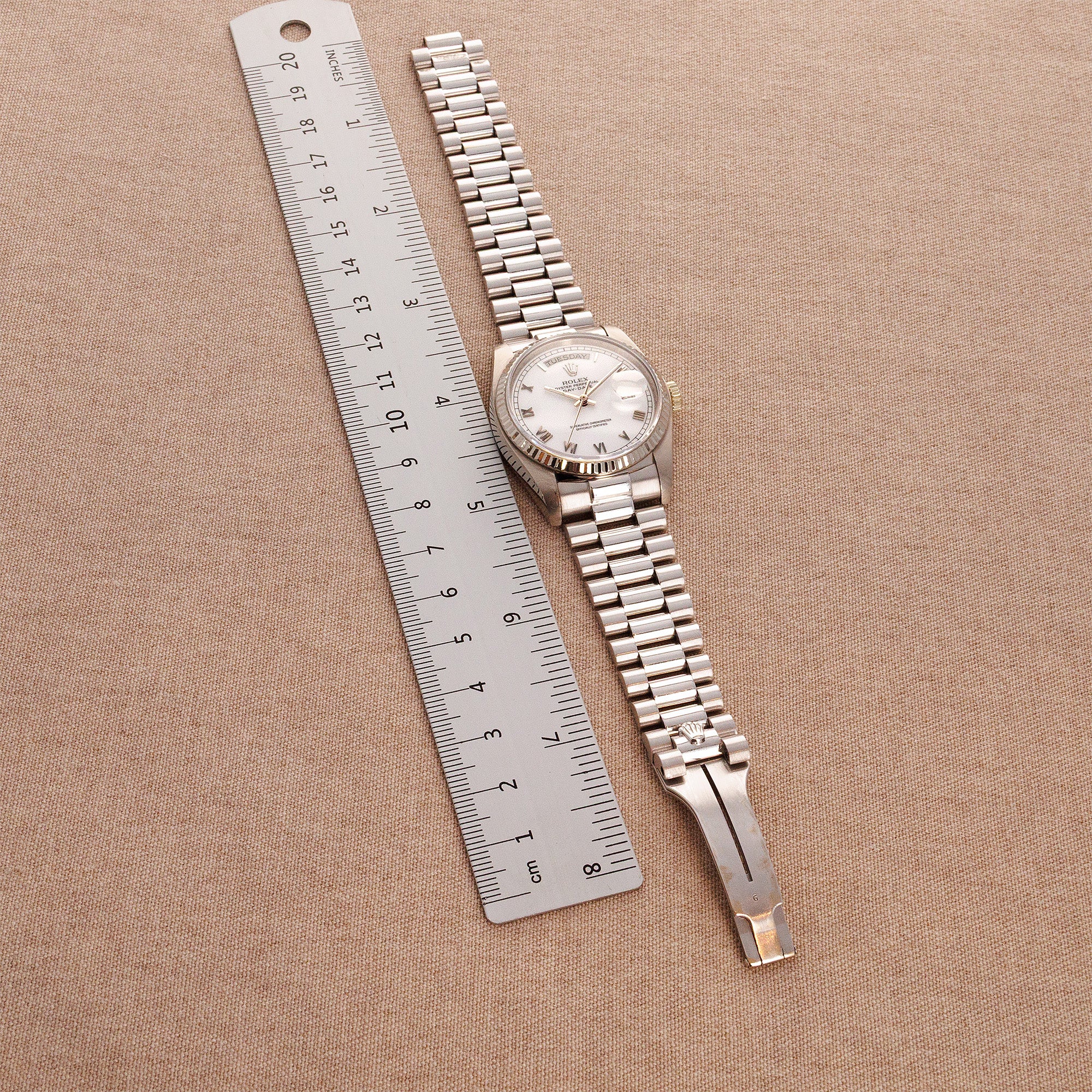Rolex White Gold Day-Date Watch Ref. 18039 White Roman Dial