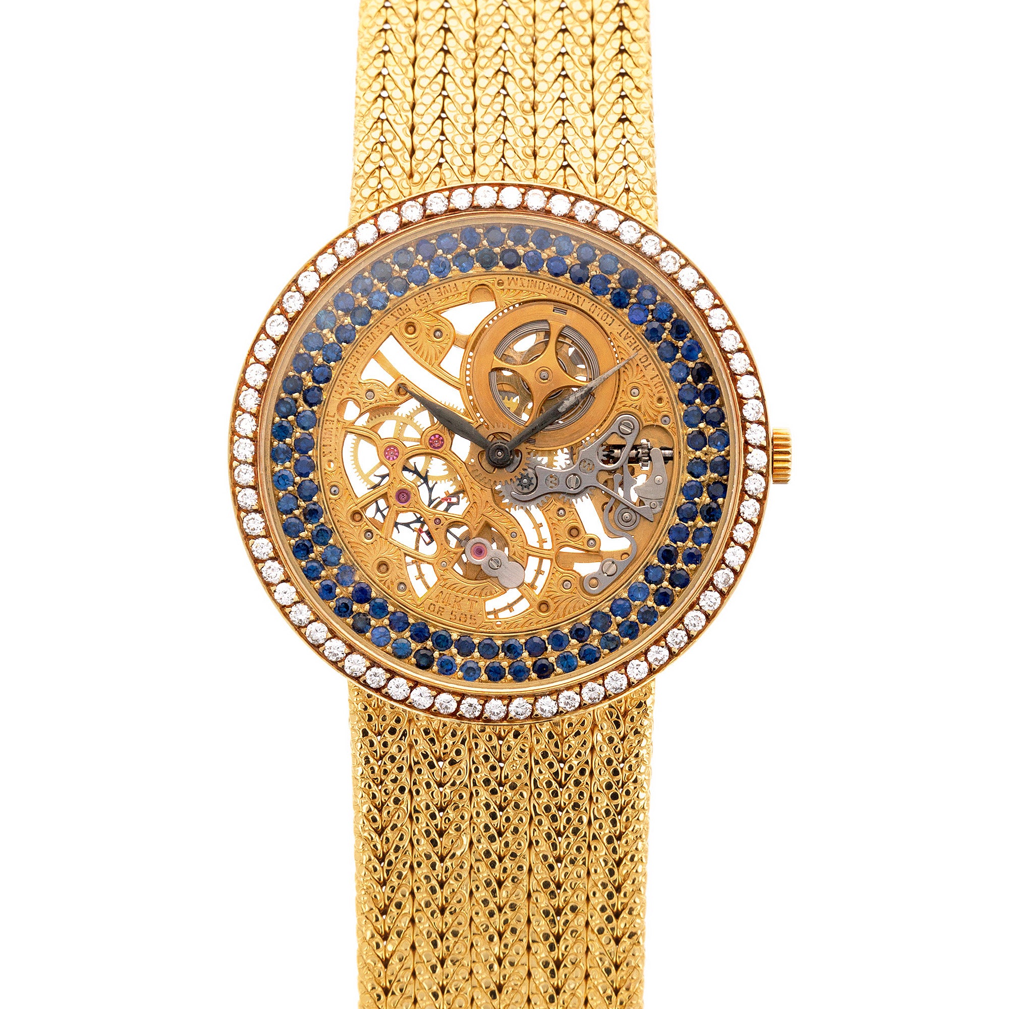 Audemars Piguet Yellow Gold Skeleton Watch with Diamonds and Sapphires