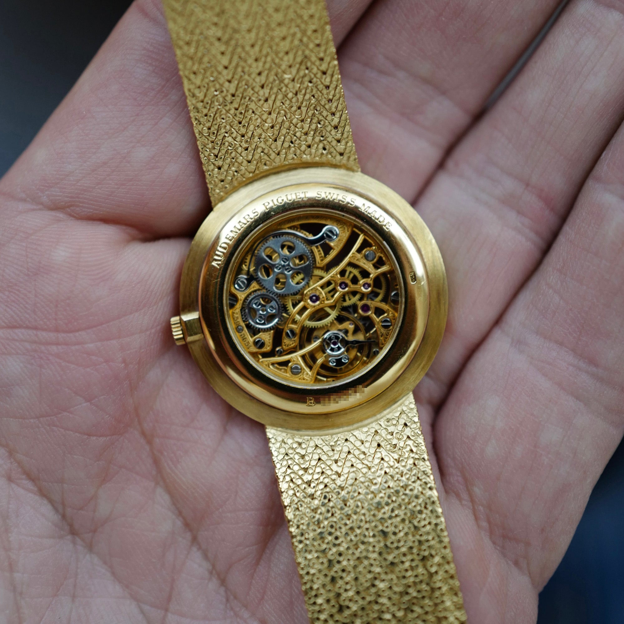 Audemars Piguet Yellow Gold Skeleton Watch with Diamonds and Sapphires