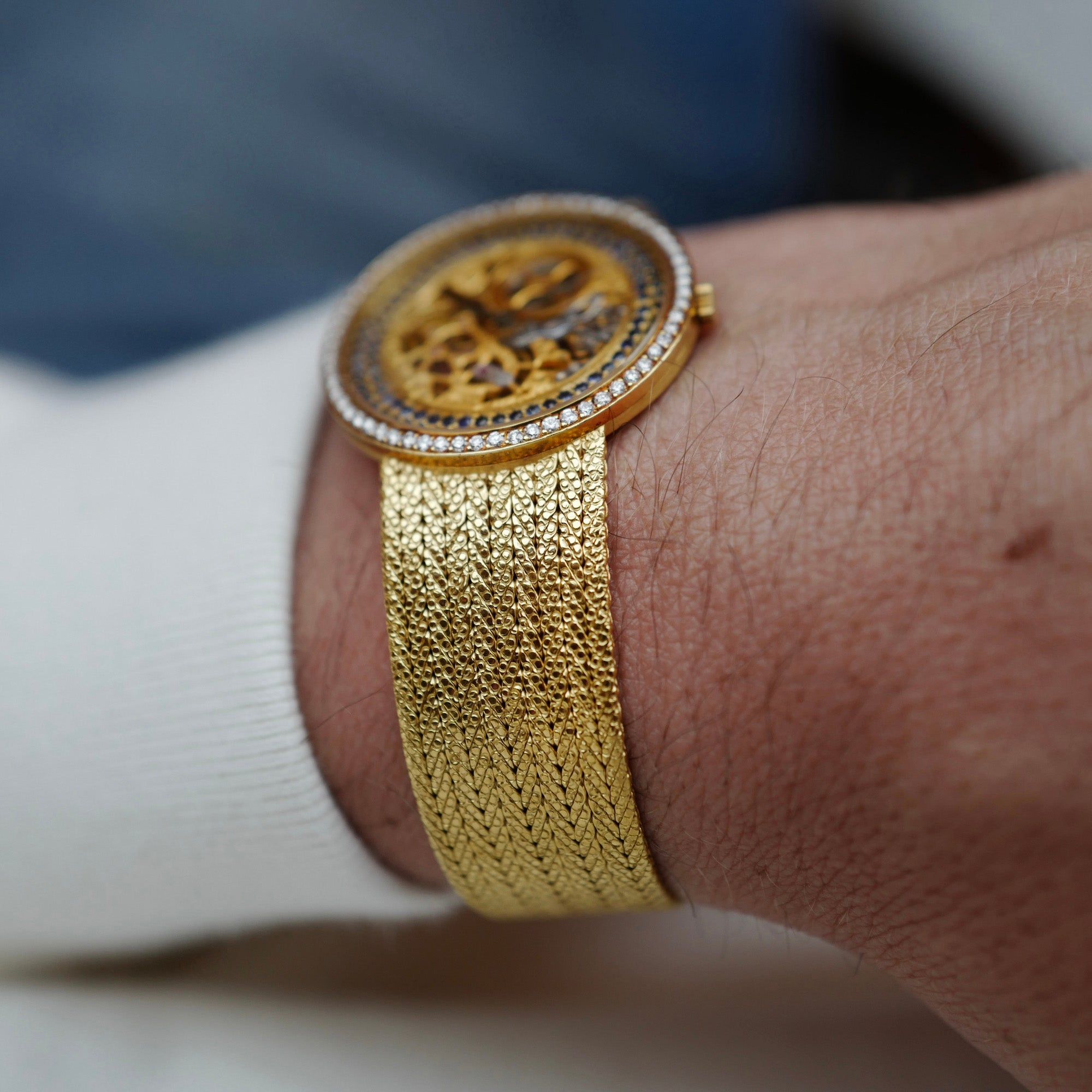 Audemars Piguet Yellow Gold Skeleton Watch with Diamonds and Sapphires