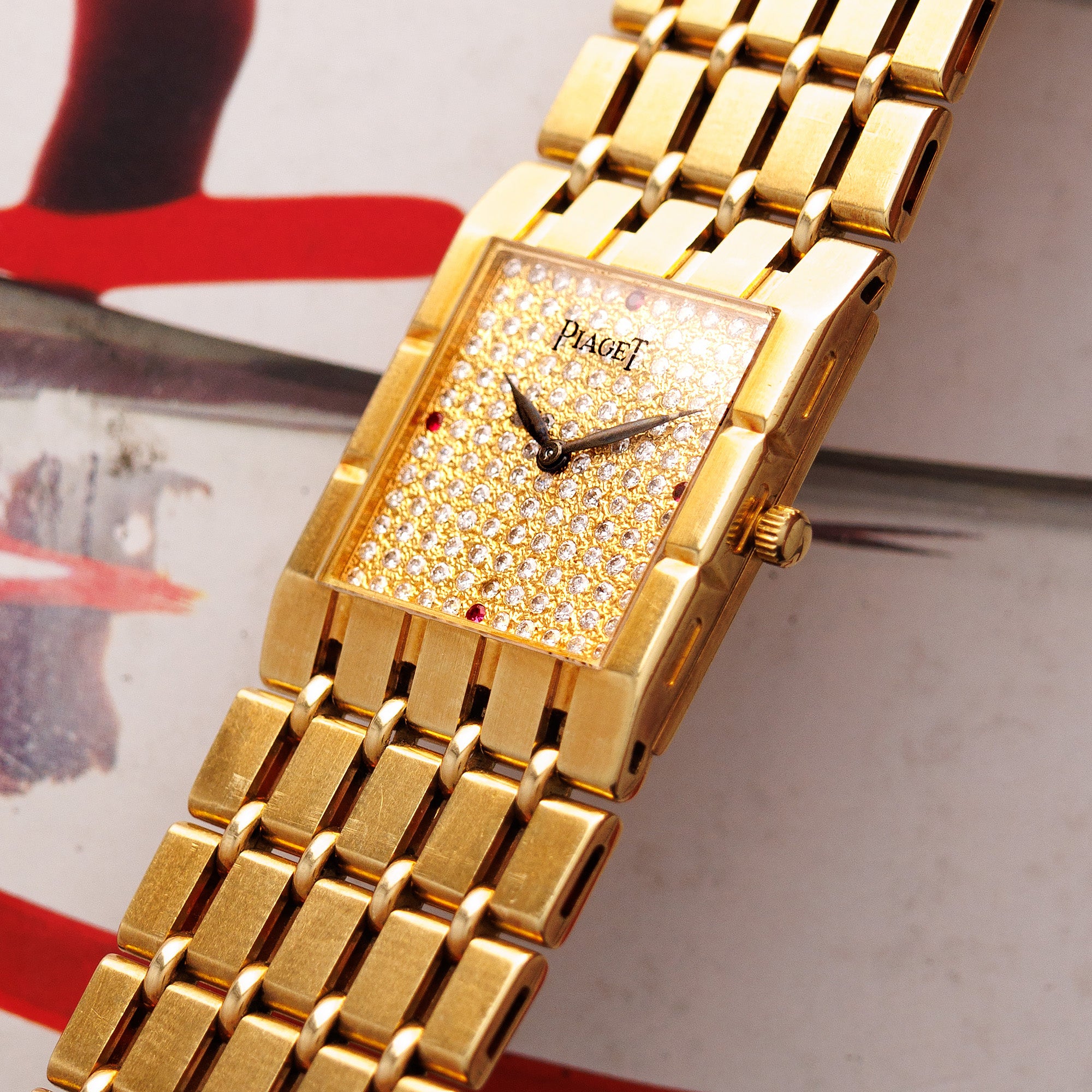 Piaget Yellow Gold Dancer Watch Ref. 9131 with Pave with Ruby Markers