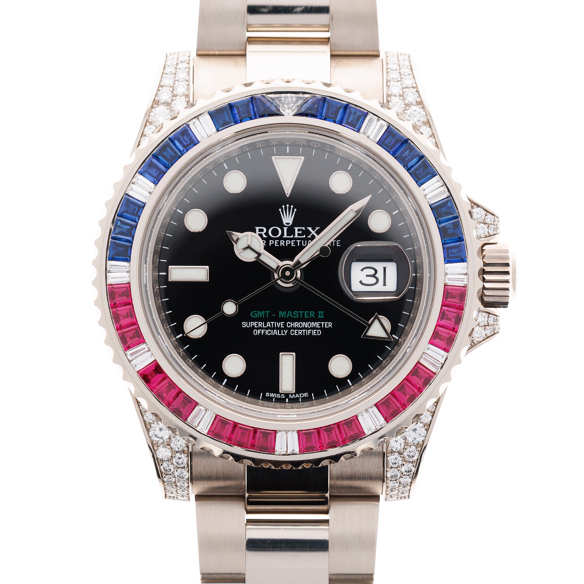 Rolex - Rolex White Gold SARU GMT-Master Diamond Sapphire Ruby Watch Ref. 116759SARU - The Keystone Watches
