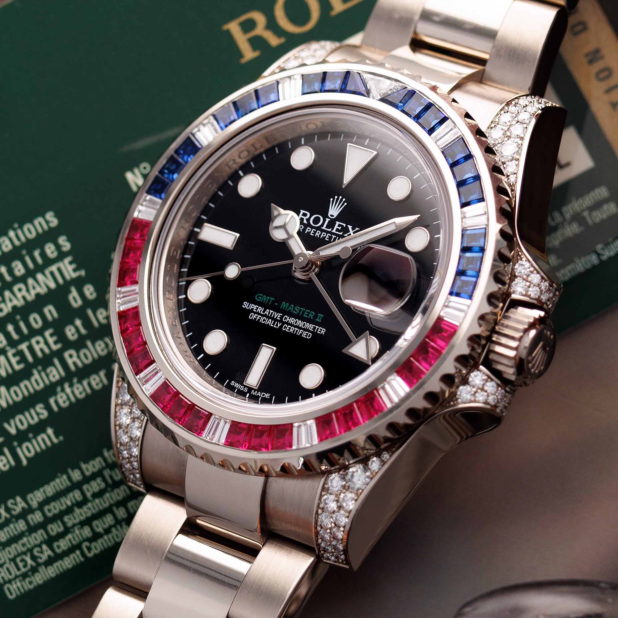 Rolex - Rolex White Gold SARU GMT-Master Diamond Sapphire Ruby Watch Ref. 116759SARU - The Keystone Watches