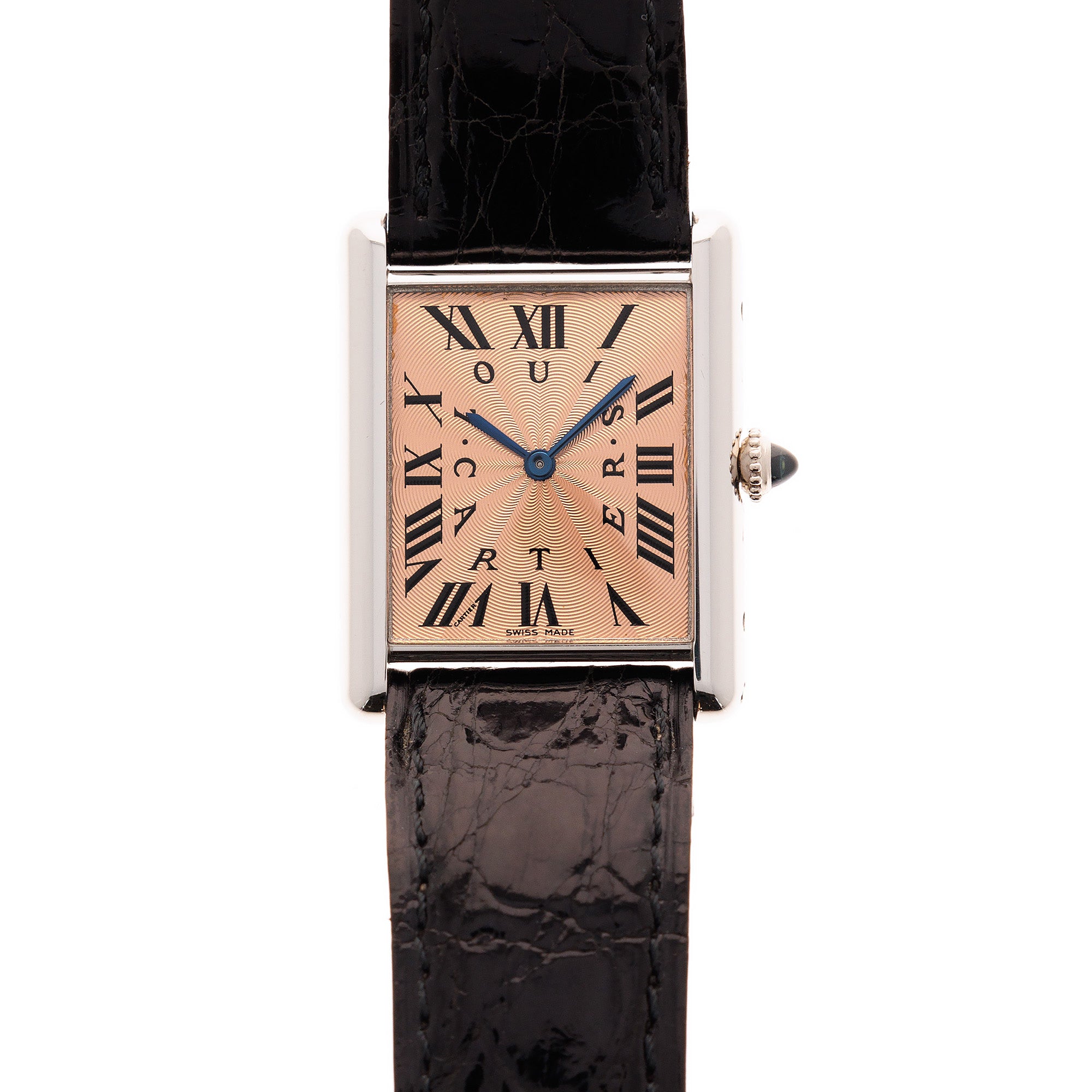 Cartier Platinum Tank Watch Ref. 1601 with Rare Salmon Dial, Edition of 70