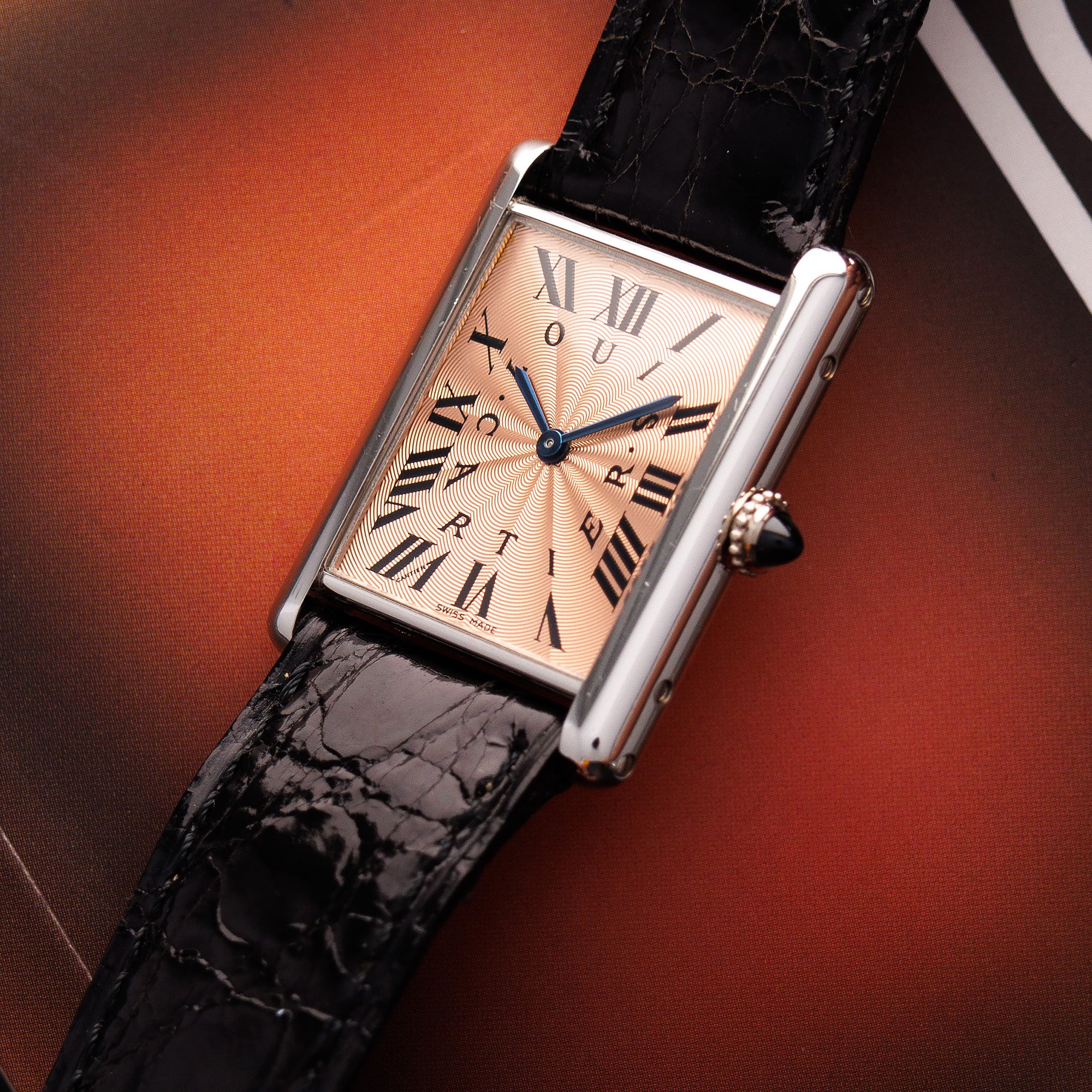 Cartier Platinum Tank Watch Ref. 1601 with Rare Salmon Dial, Edition of 70