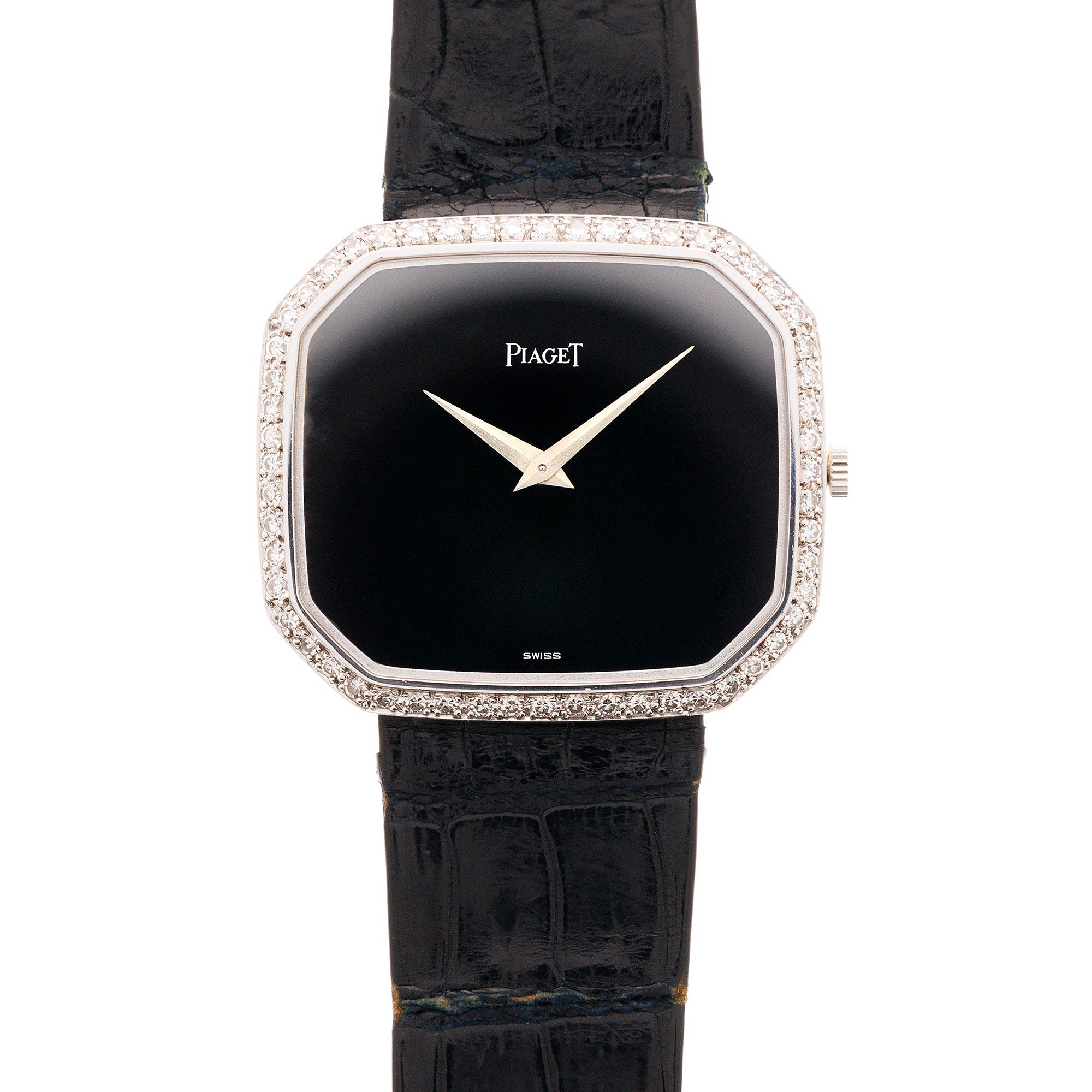 Piaget White Gold Vintage Onyx and Diamond Watch Ref. 9781