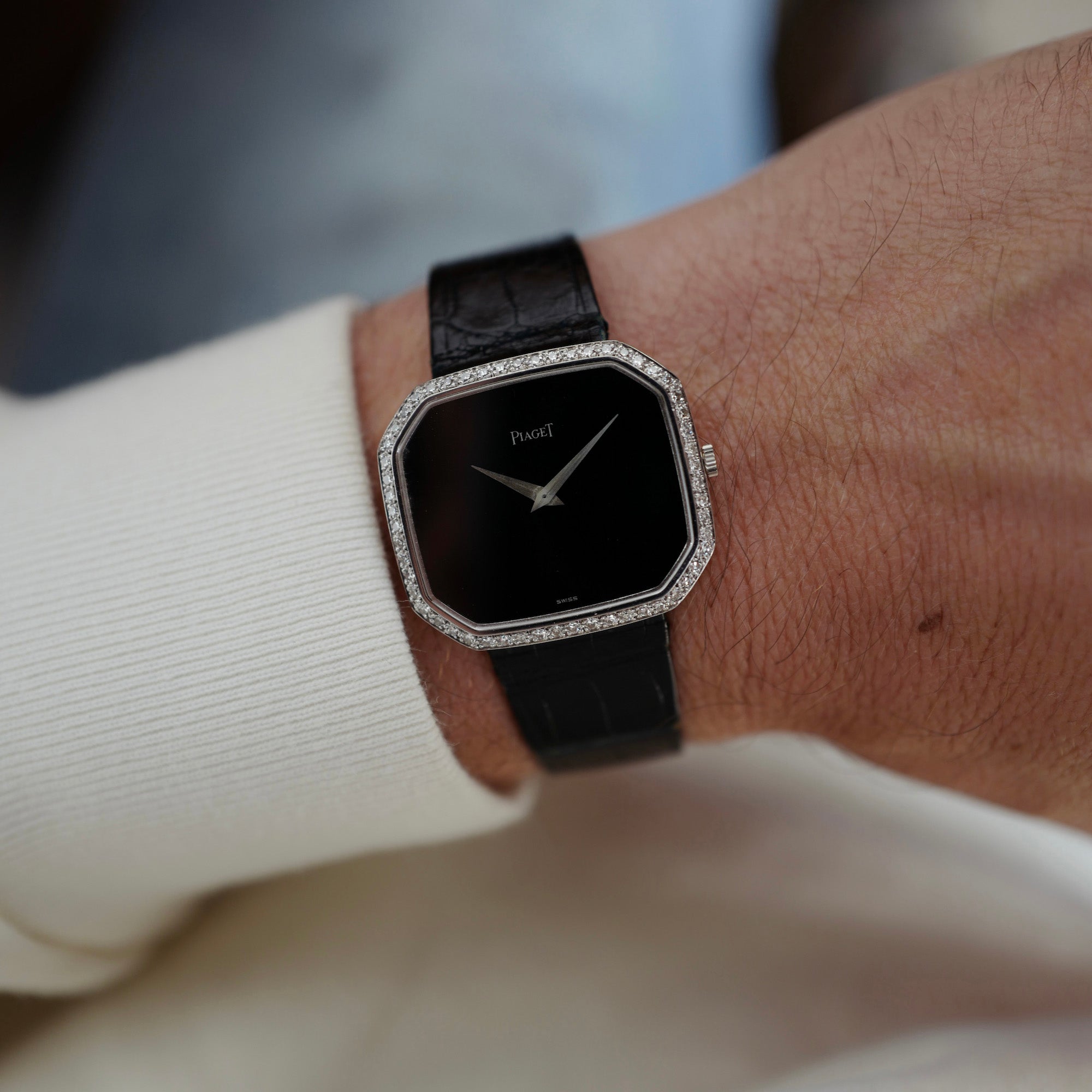 Piaget White Gold Vintage Onyx and Diamond Watch Ref. 9781
