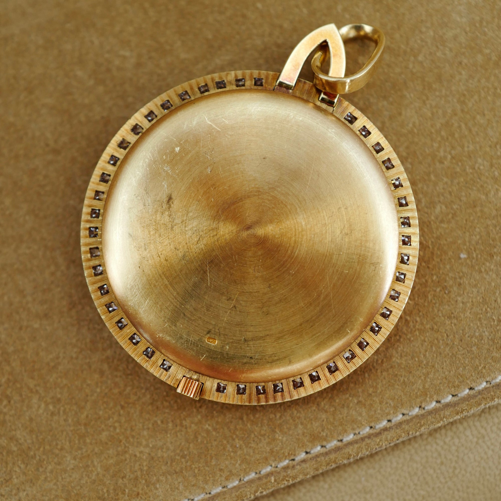 Piaget Yellow Gold and Diamond Pocket Watch with Mother of Pearl and Diamond Dial