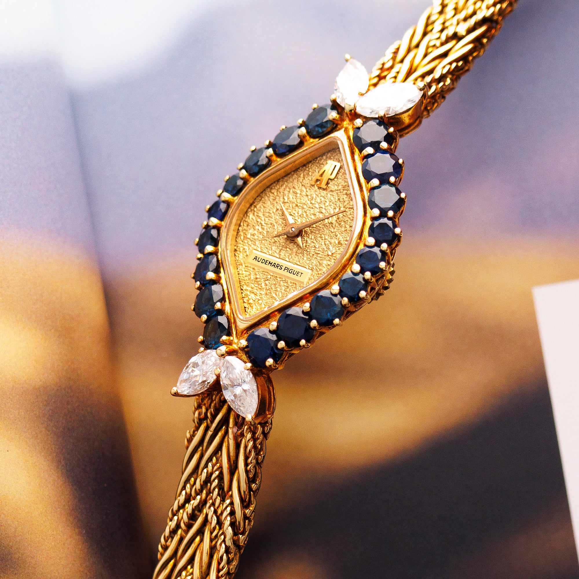 Audemars Piguet Yellow Gold Ladies Diamond and Sapphire Bracelet Watch