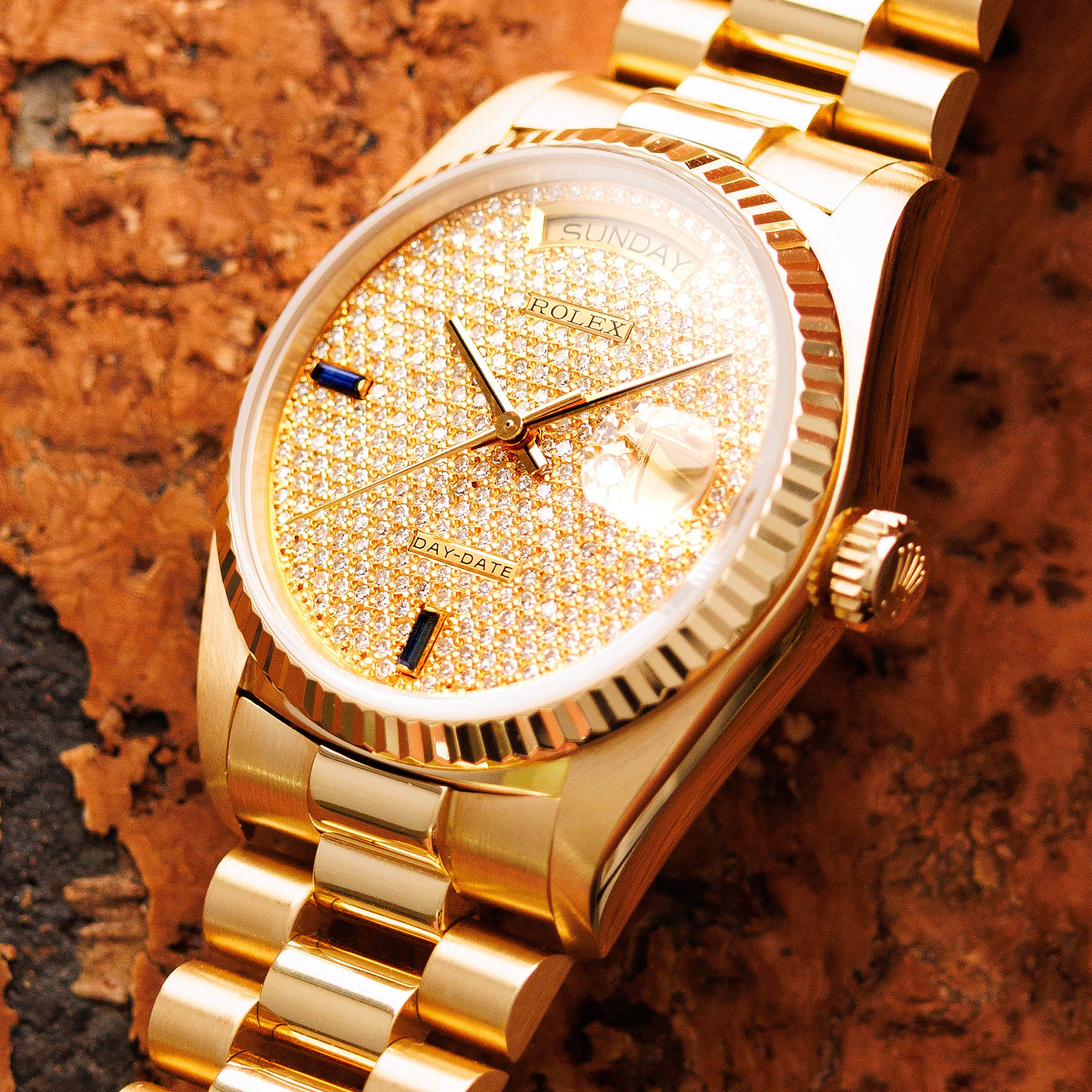 Rolex Yellow Gold Day-Date Ref. 18038 with Pave Diamonds Dial