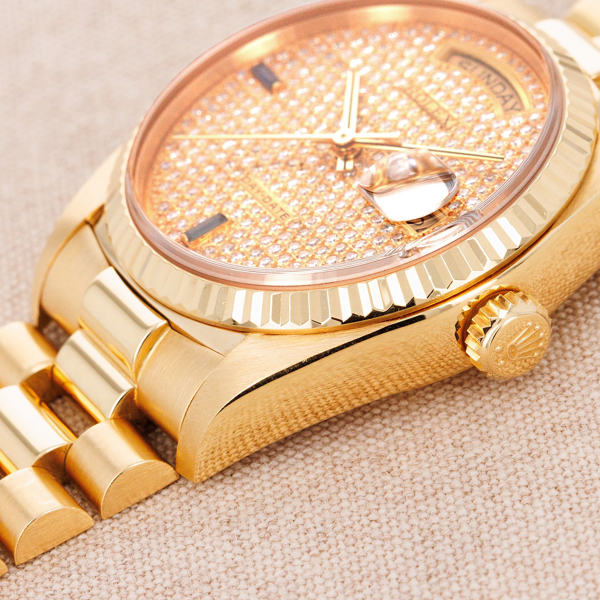 Rolex Yellow Gold Day-Date Ref. 18038 with Pave Diamonds Dial
