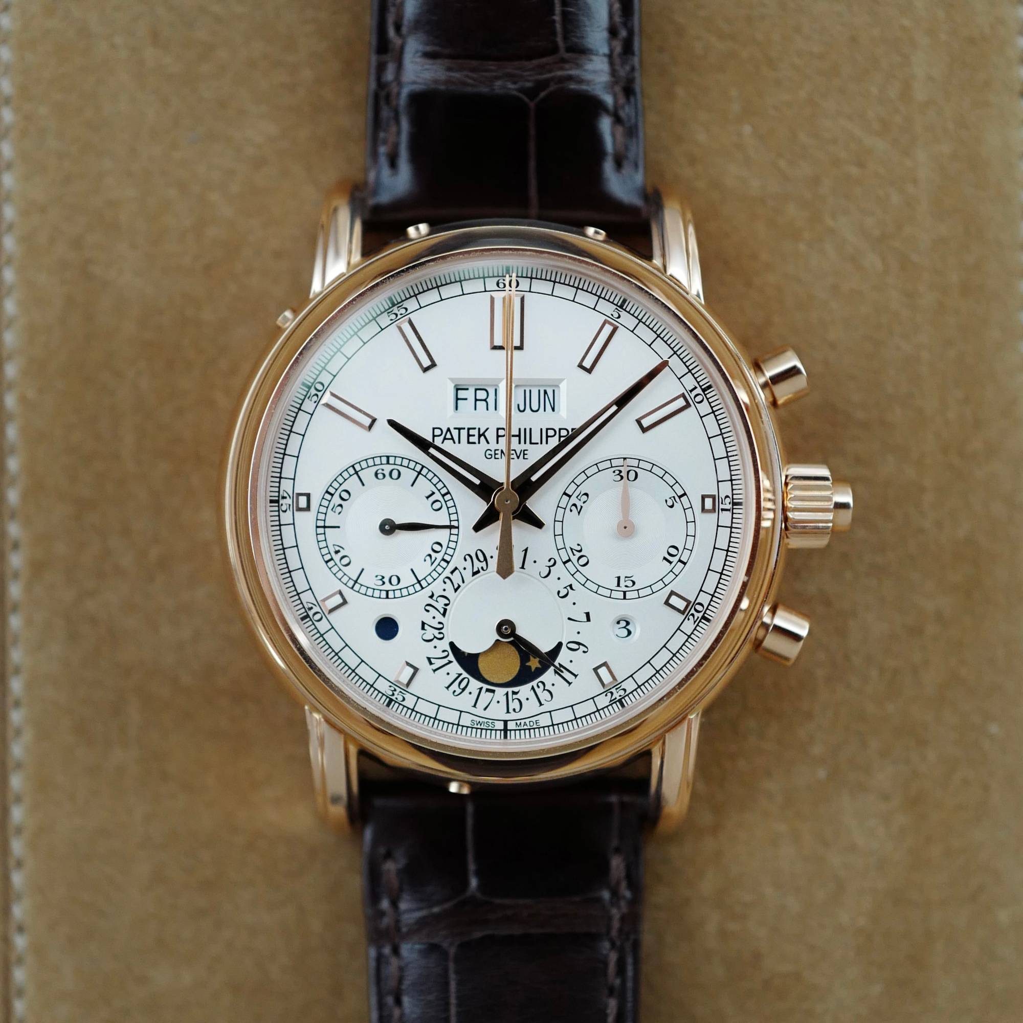 Patek Philippe Rose Gold Perpetual Calendar Split Seconds Chronograph Watch Ref. 5204