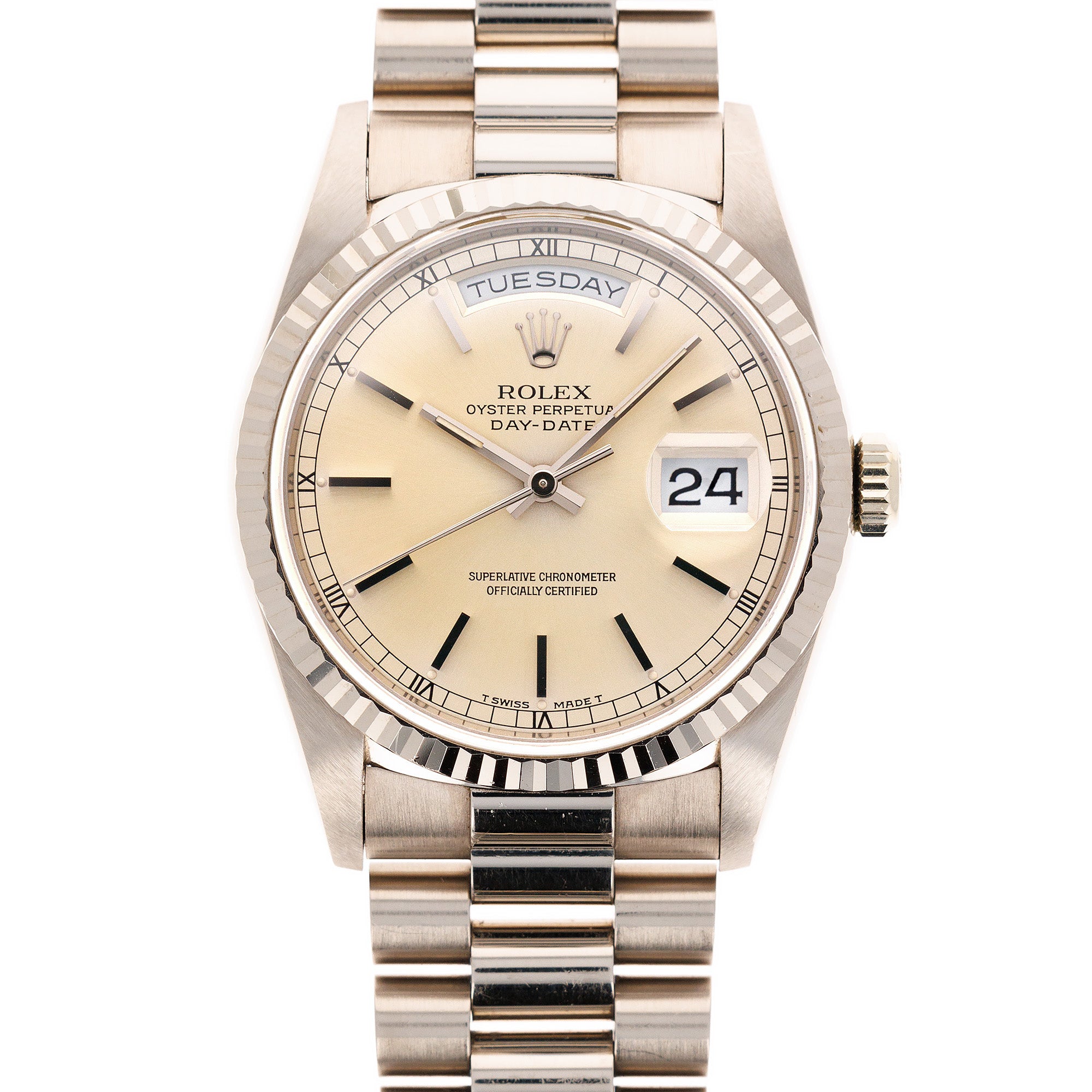 Rolex White Gold Day Date 18239 Lemon Dial with Original Paper