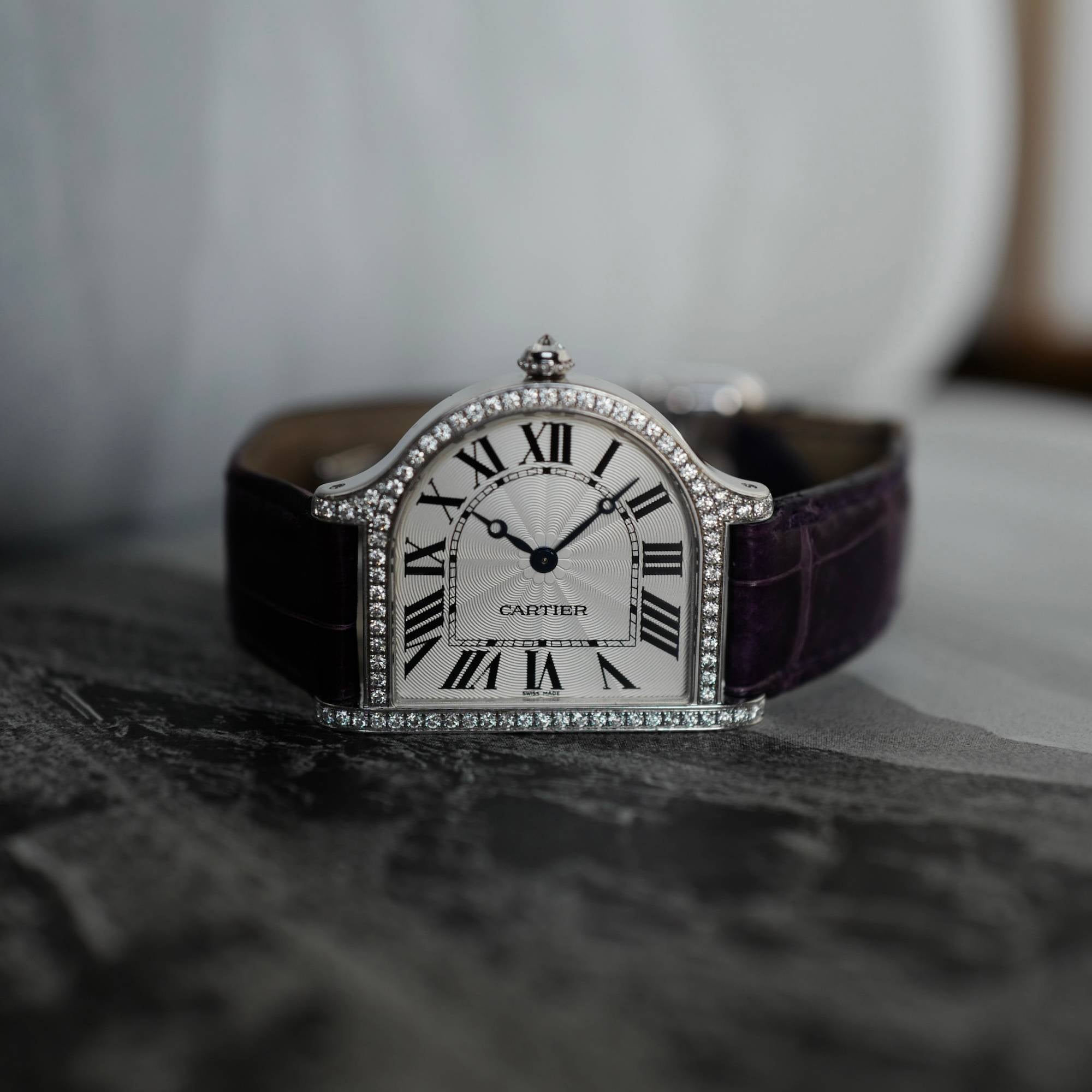 Cartier White Gold Cloche Diamond Mecanique Watch Ref. 3398