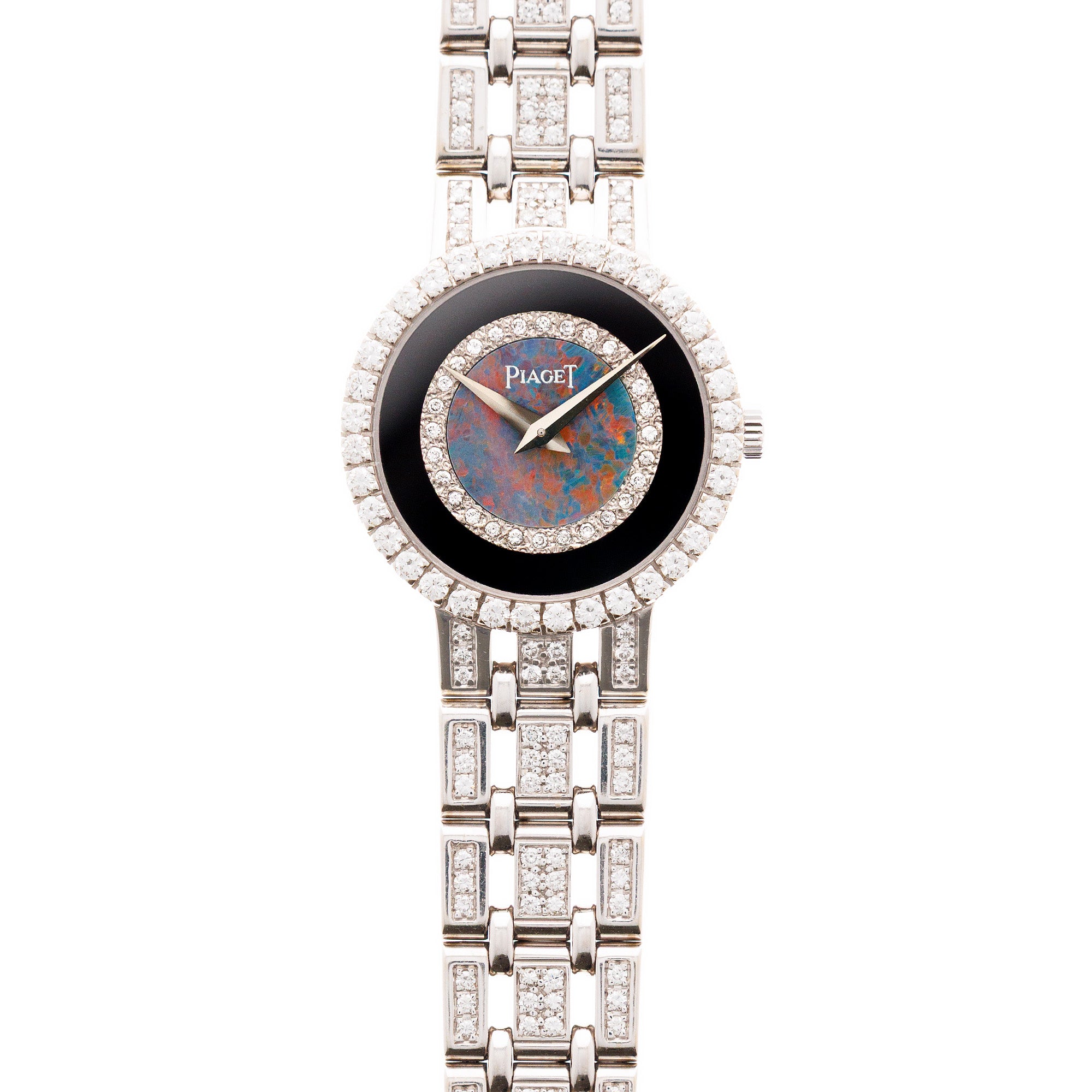 Piaget White Gold and Diamond Watch Ref. 8056 with Opal and Onyx Dial (New Arrival)