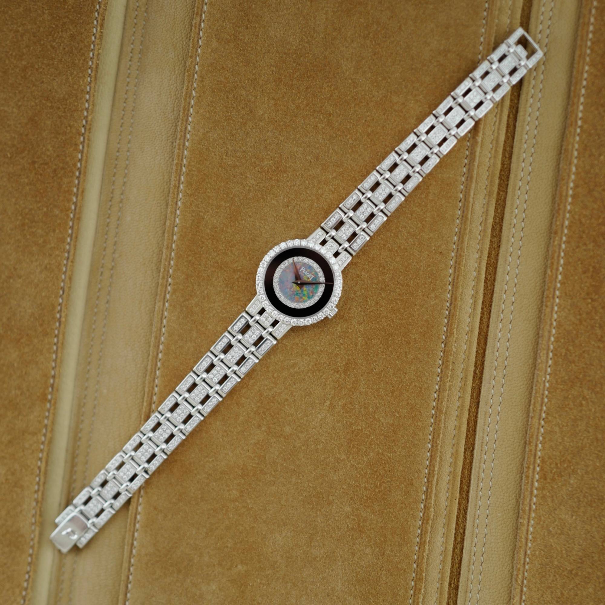 Piaget White Gold and Diamond Watch Ref. 8056 with Opal and Onyx Dial (New Arrival)