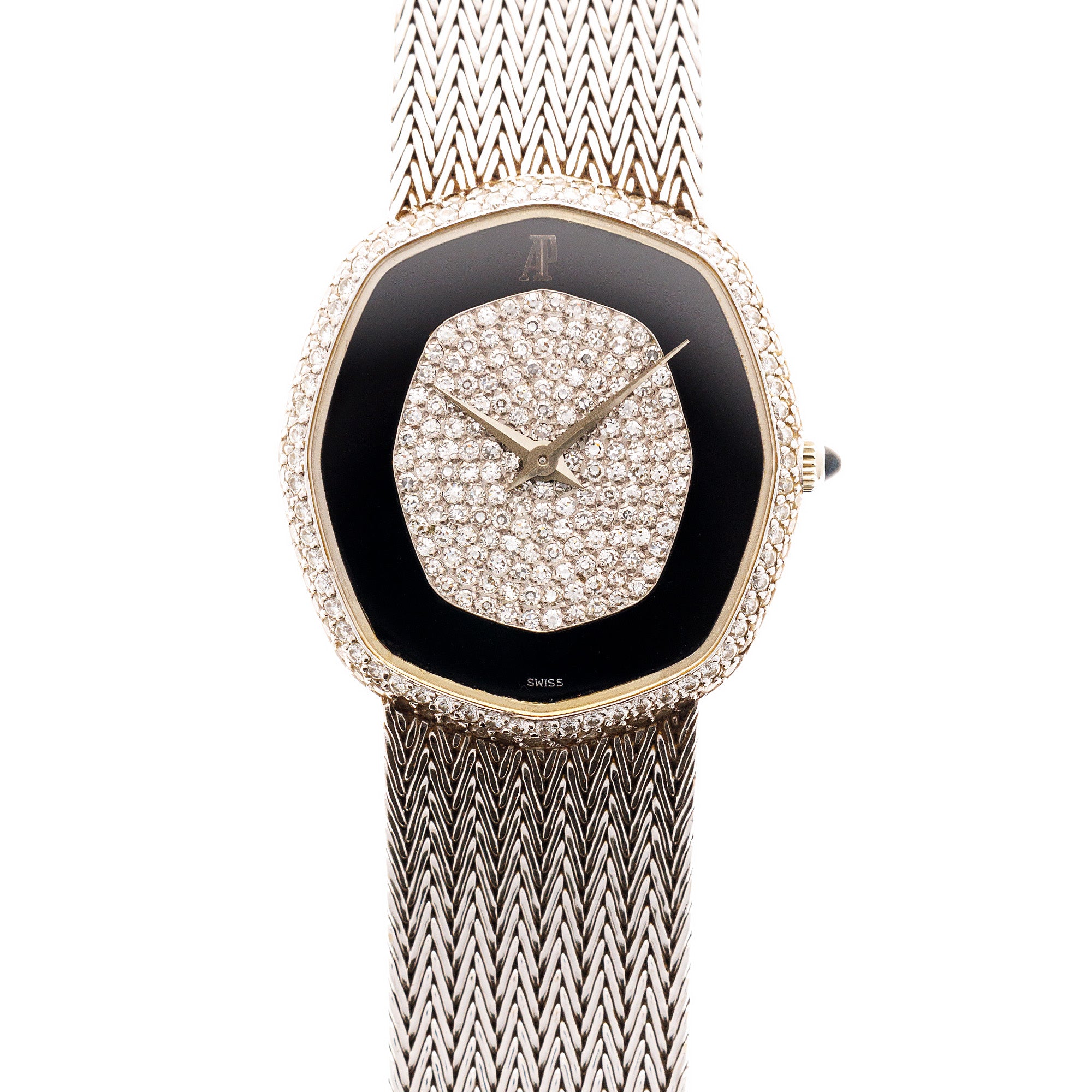 Audemars Piguet - Audemars Piguet White Gold Octagonal Watch with Pave and Onyx Dial - The Keystone Watches