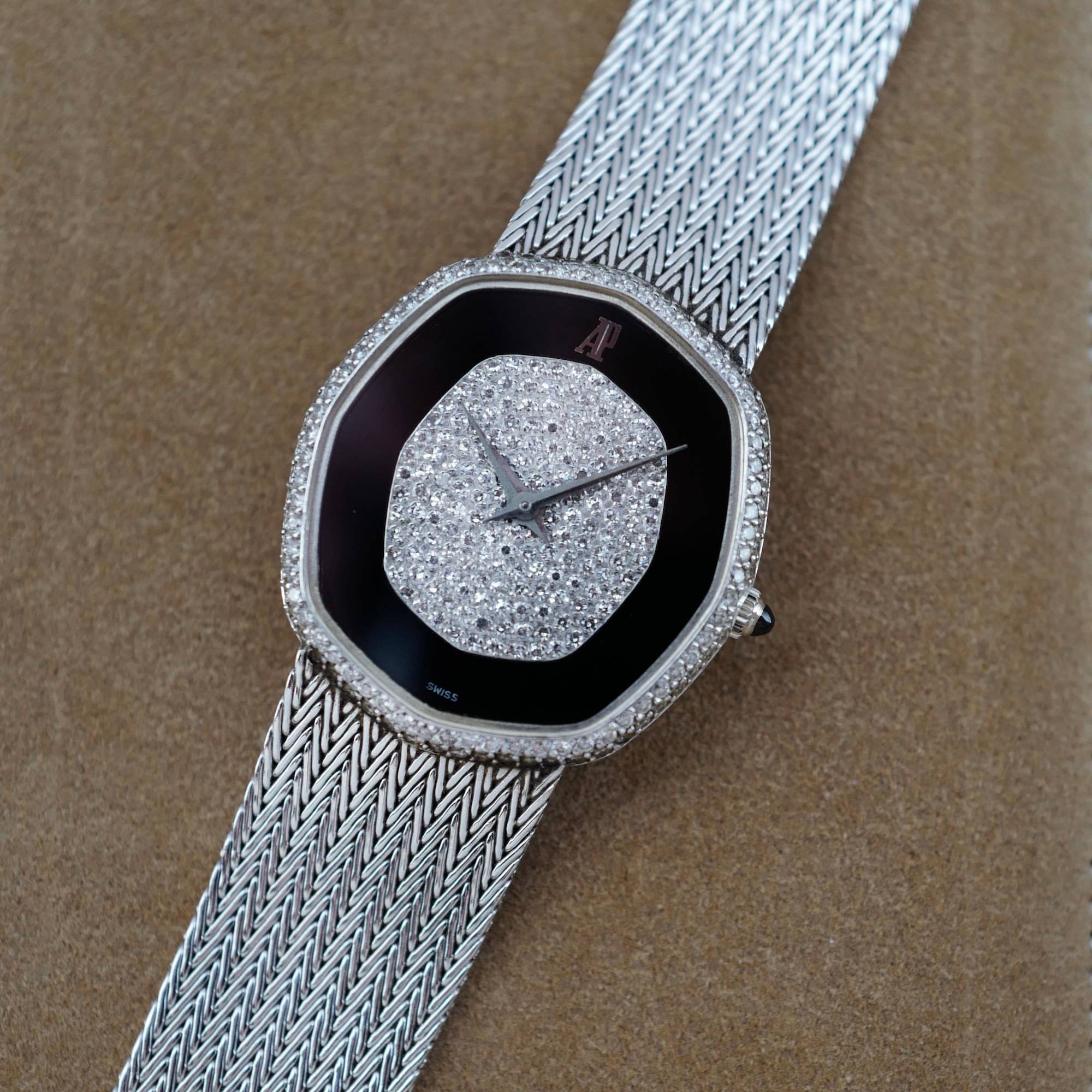 Audemars Piguet - Audemars Piguet White Gold Octagonal Watch with Pave and Onyx Dial - The Keystone Watches