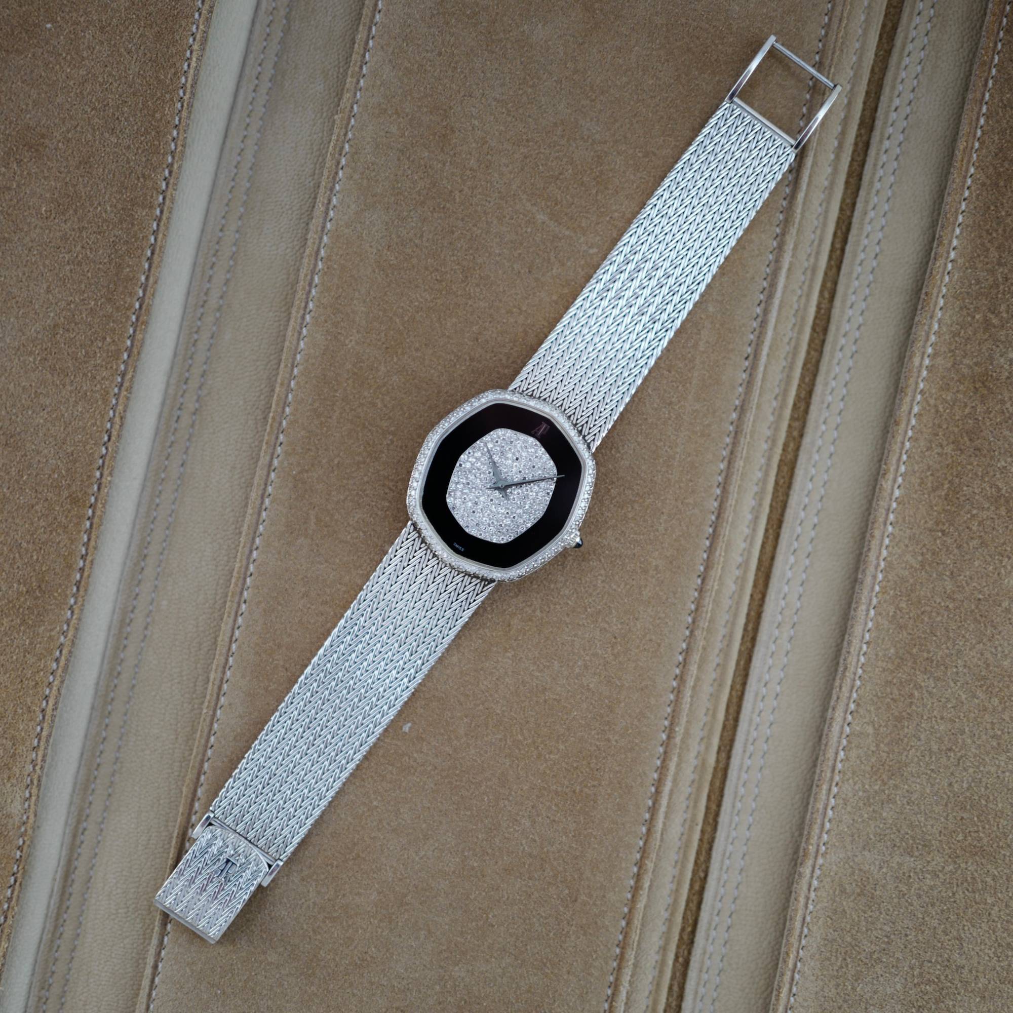 Audemars Piguet - Audemars Piguet White Gold Octagonal Watch with Pave and Onyx Dial - The Keystone Watches