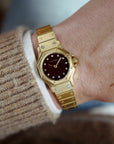 Cartier Yellow Gold Round Santos Ref. 0906 with Red Dial and Diamond Markers
