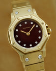 Cartier Yellow Gold Round Santos Ref. 0906 with Red Dial and Diamond Markers