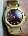 Cartier Yellow Gold Round Santos Ref. 0906 with Red Dial and Diamond Markers