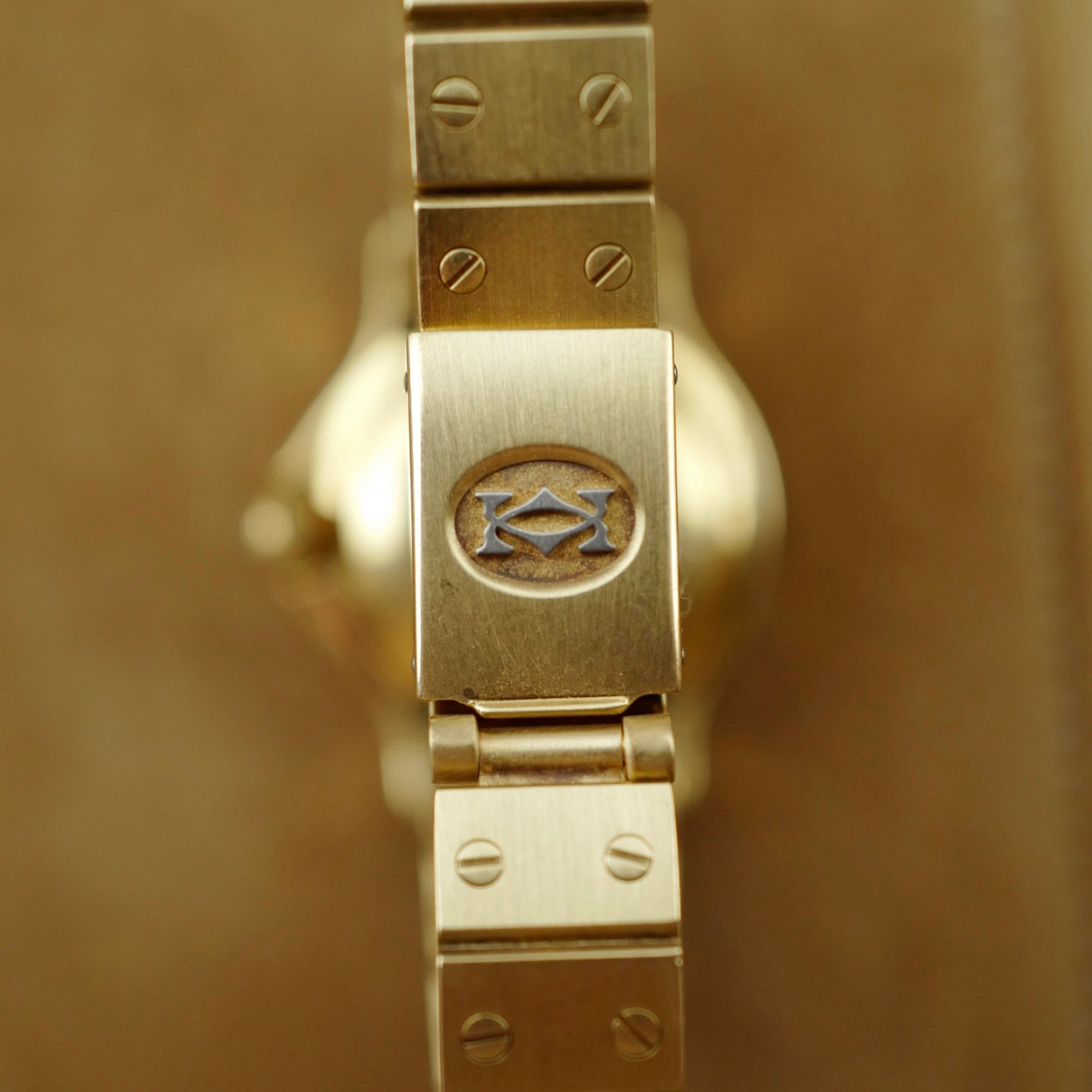 Cartier Yellow Gold Round Santos Ref. 0906 with Red Dial and Diamond Markers
