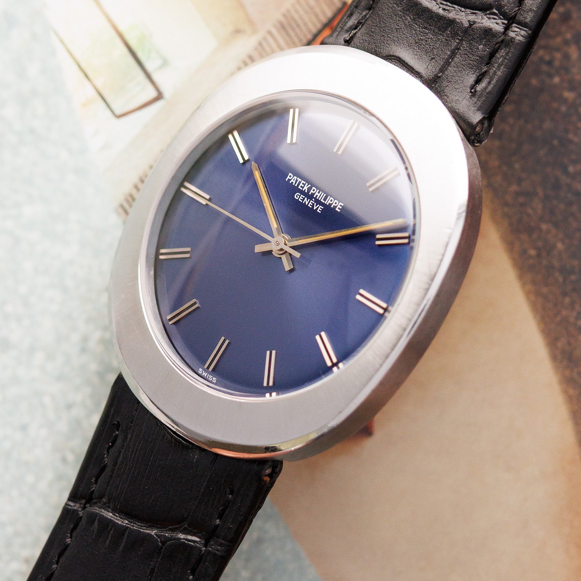 Patek Philippe Steel Backwind Ellipse Watch Ref. 3580 with Blue Dial