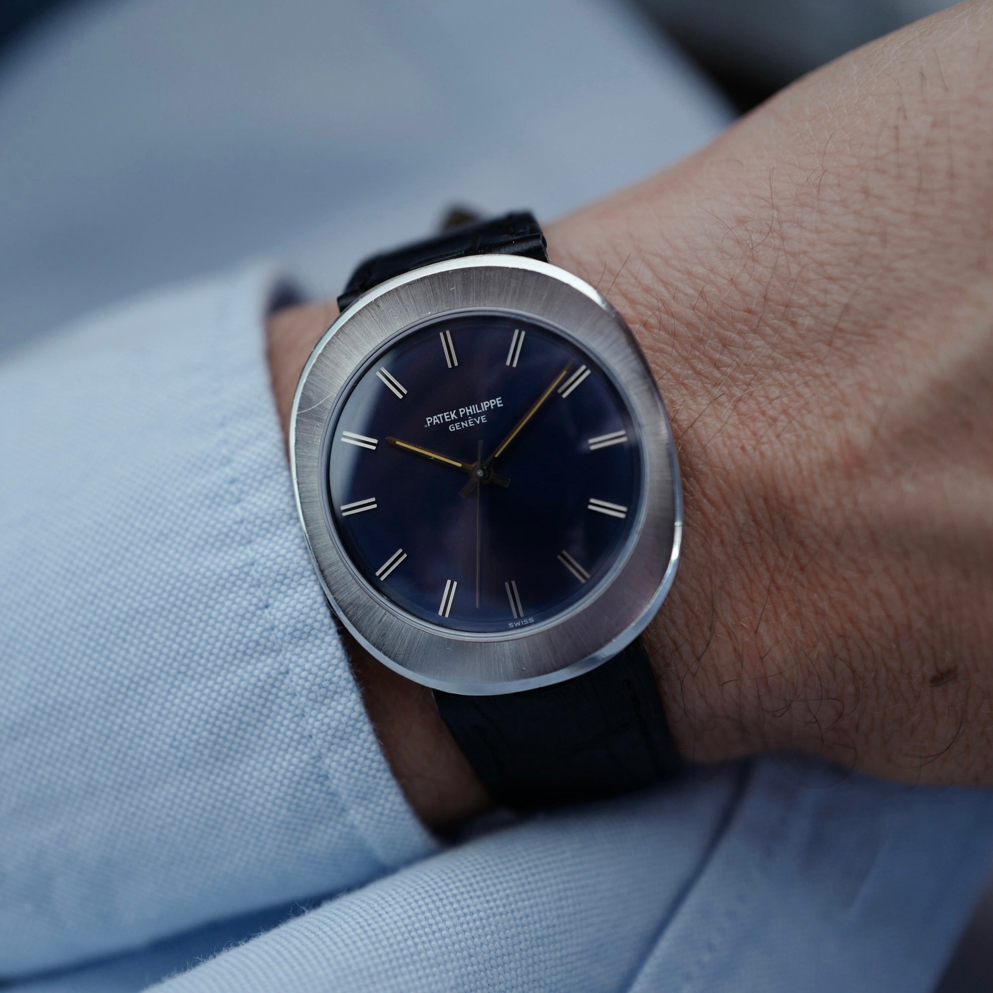 Patek Philippe Steel Backwind Ellipse Watch Ref. 3580 with Blue Dial