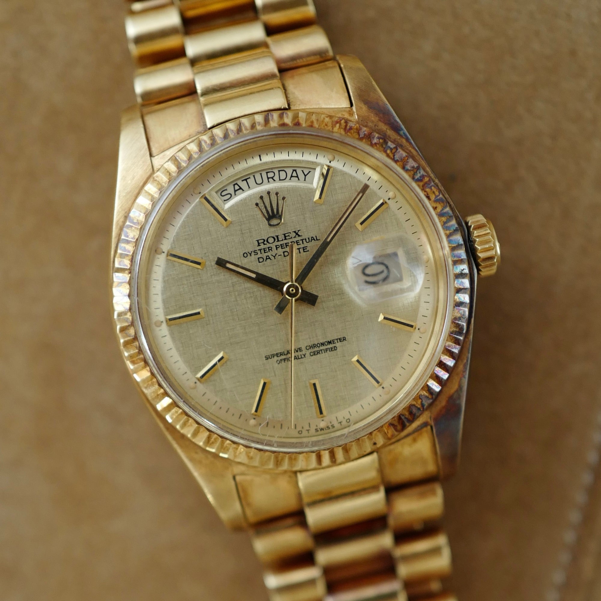 Rolex - Rolex Yellow Gold Day-Date Ref. 1803 with Linen Dial and Patina (New Arrival) - The Keystone Watches