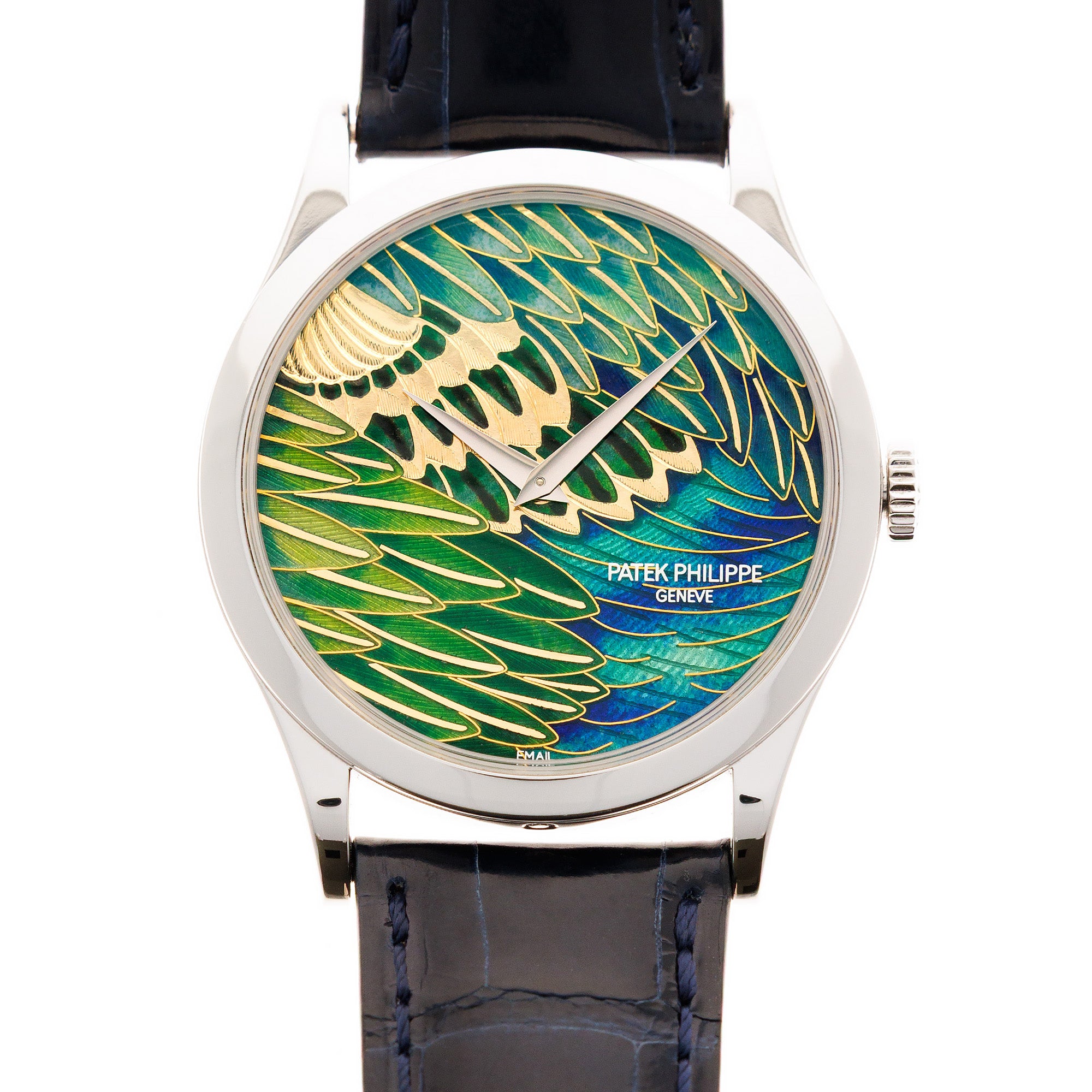 Patek Philippe Platinum Handcraft Calatrava Ref. 5077P with Peacock or Pheasant Dial