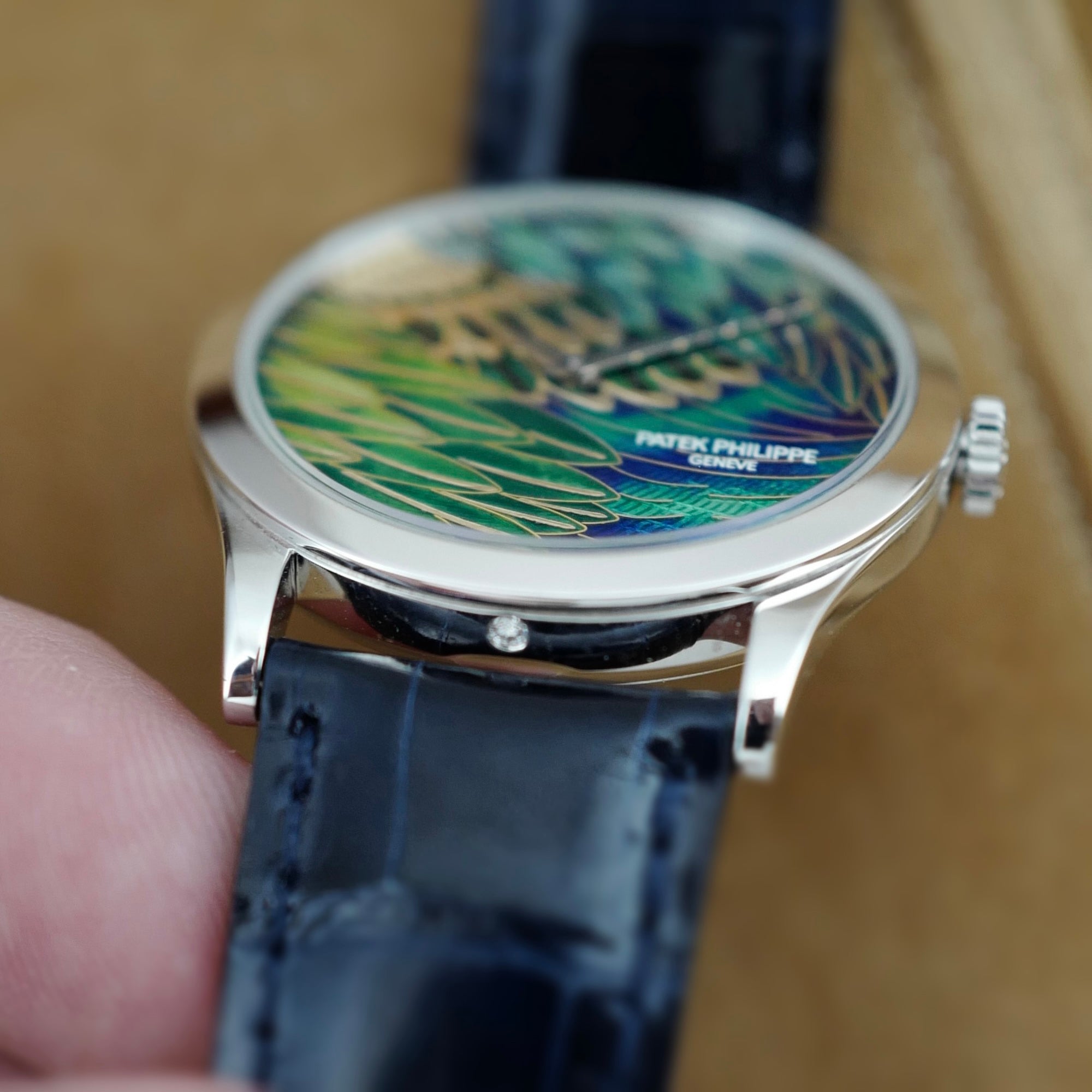 Patek Philippe Platinum Handcraft Calatrava Ref. 5077P with Peacock or Pheasant Dial