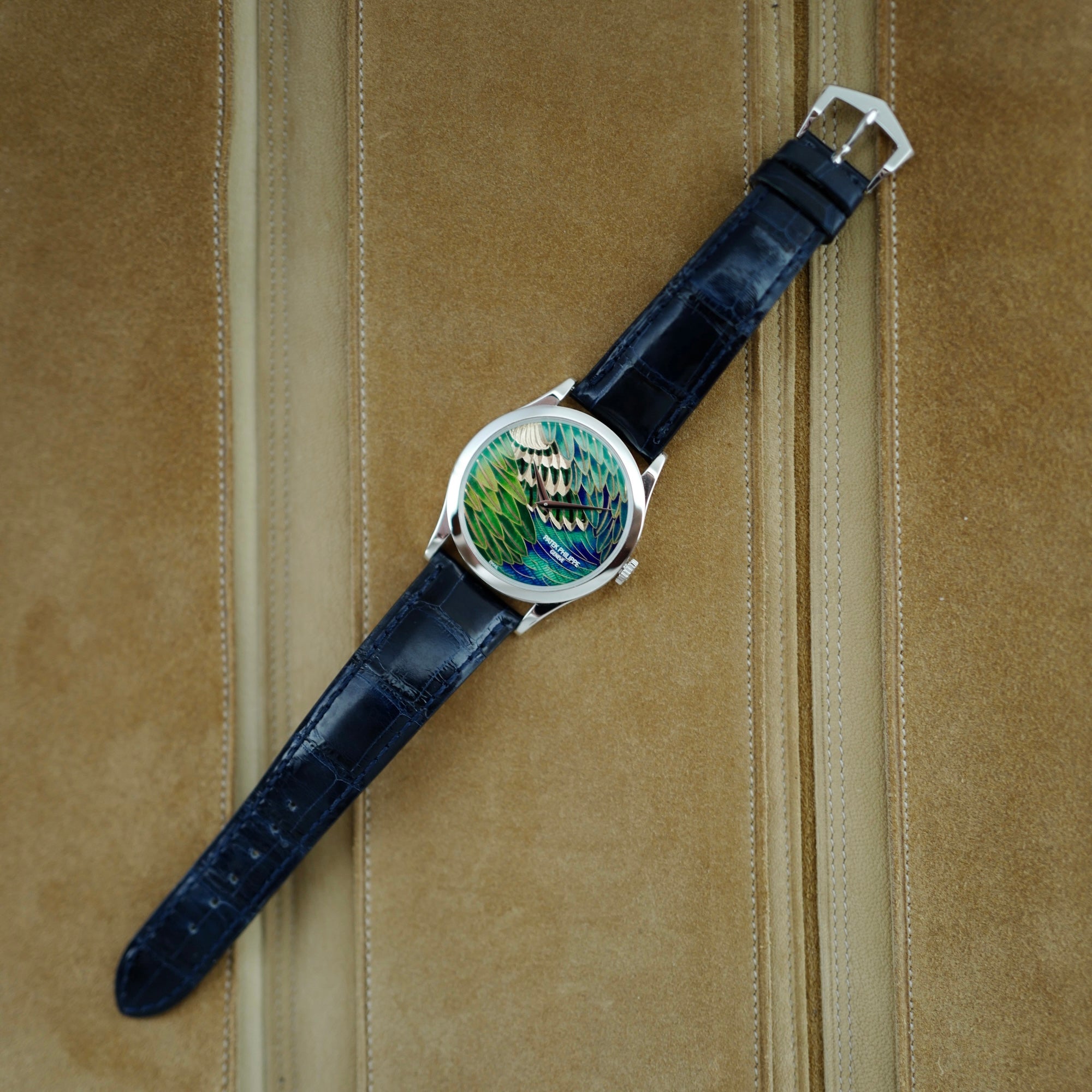 Patek Philippe Platinum Handcraft Calatrava Ref. 5077P with Peacock or Pheasant Dial